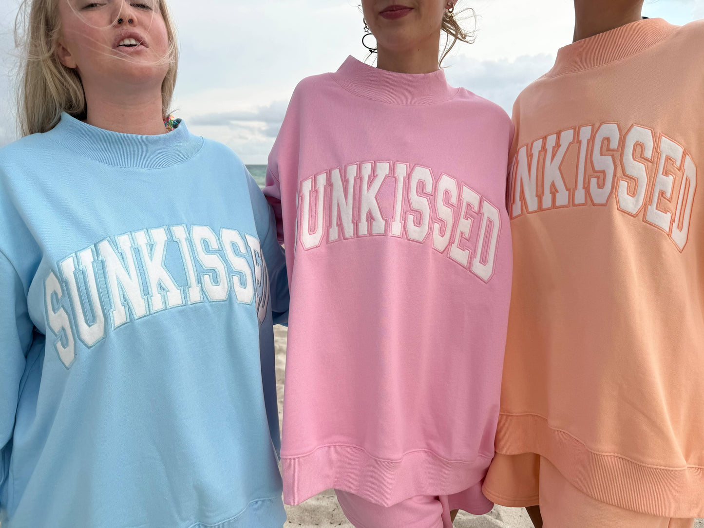 Lottie Pink Varsity Sunkissed Embroidered Mockneck: Lottie Pink