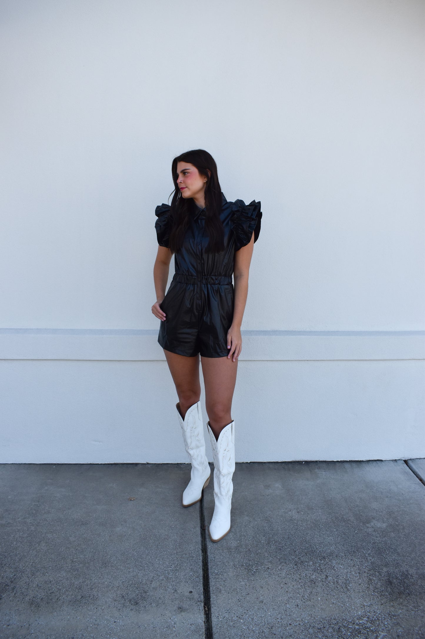 Liza Button Down Ruffle Romper