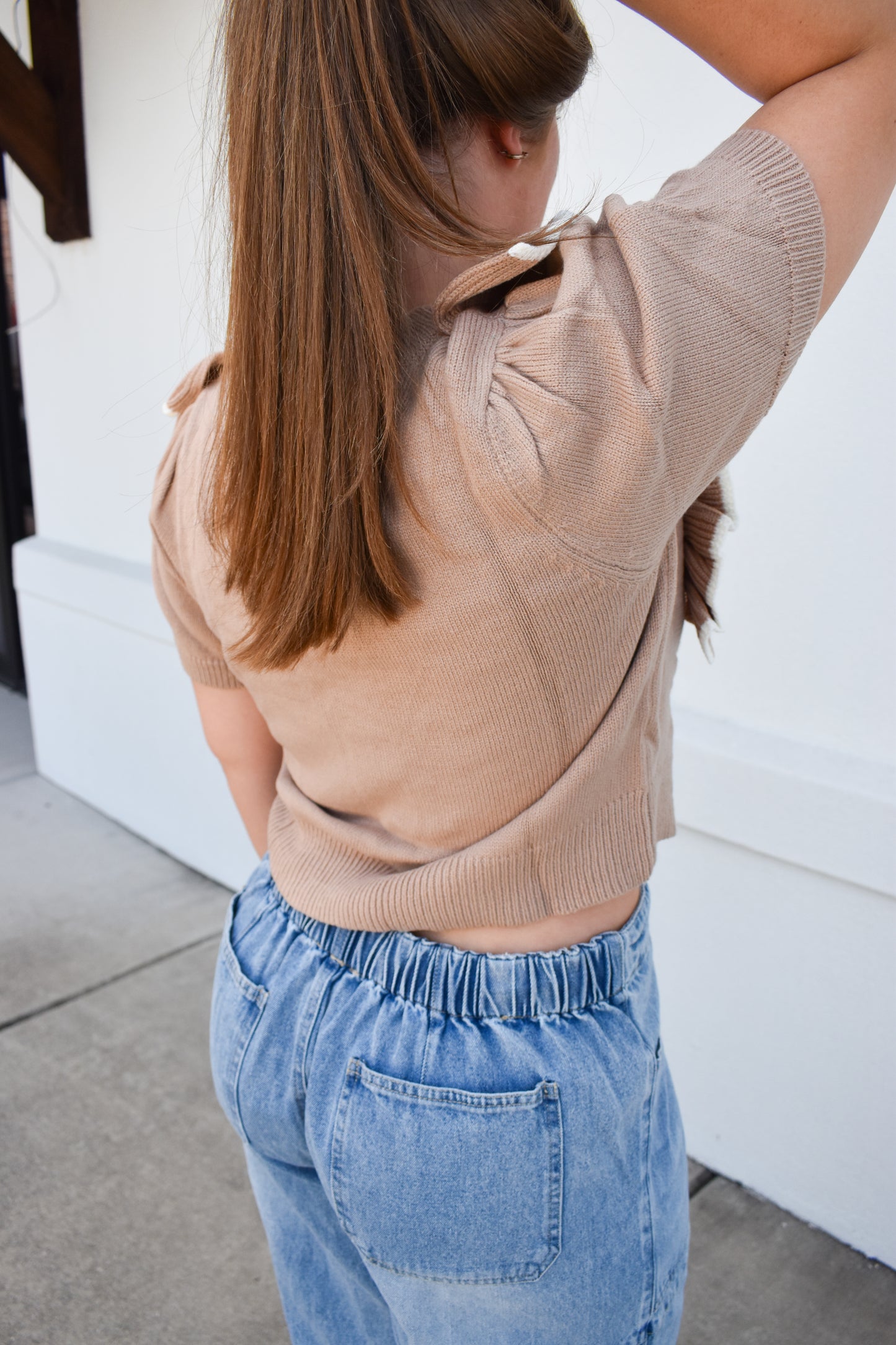 Cropped Sweater W/ Ruffles