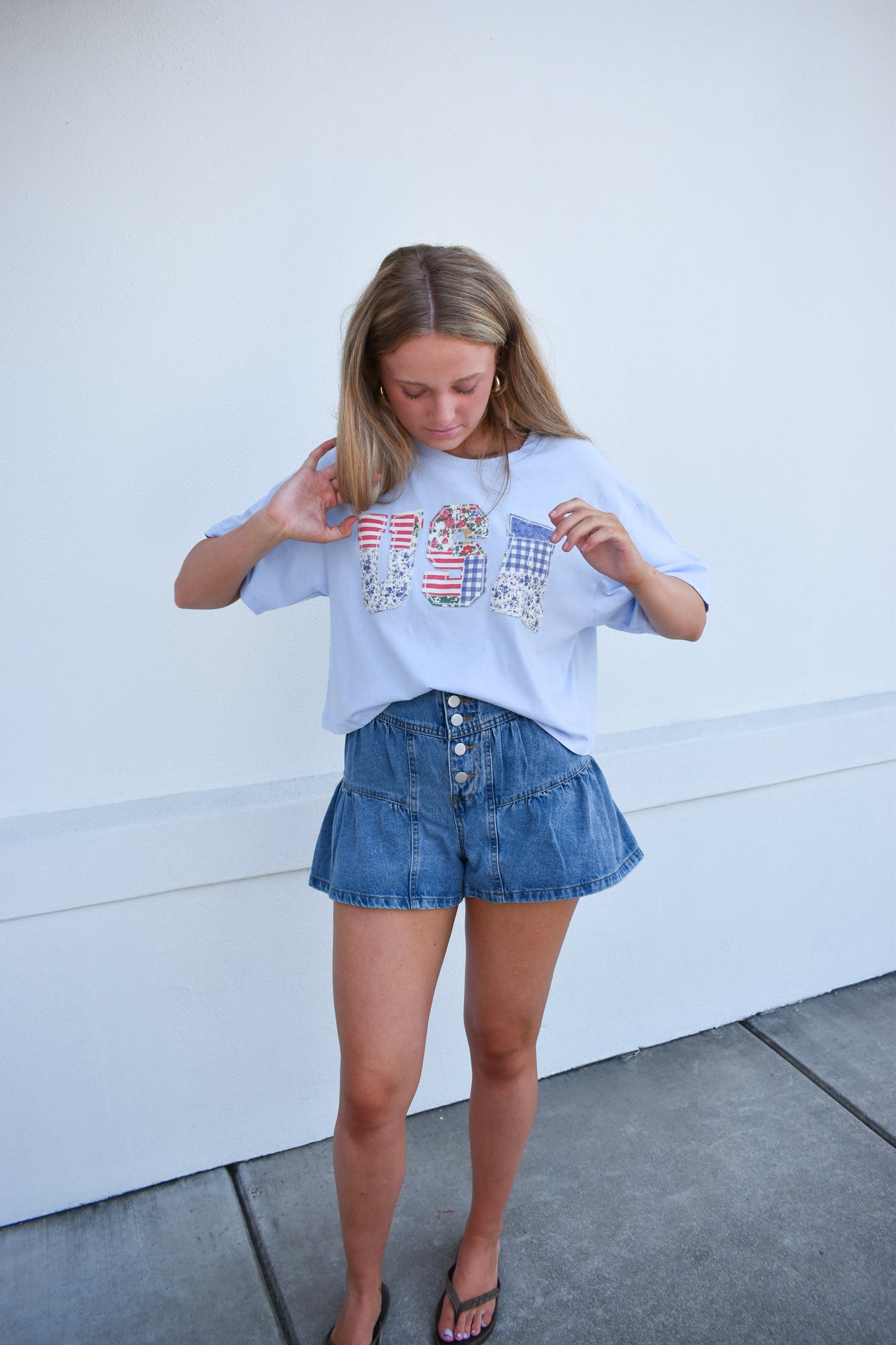 USA Patchwork Crop Top: Blue