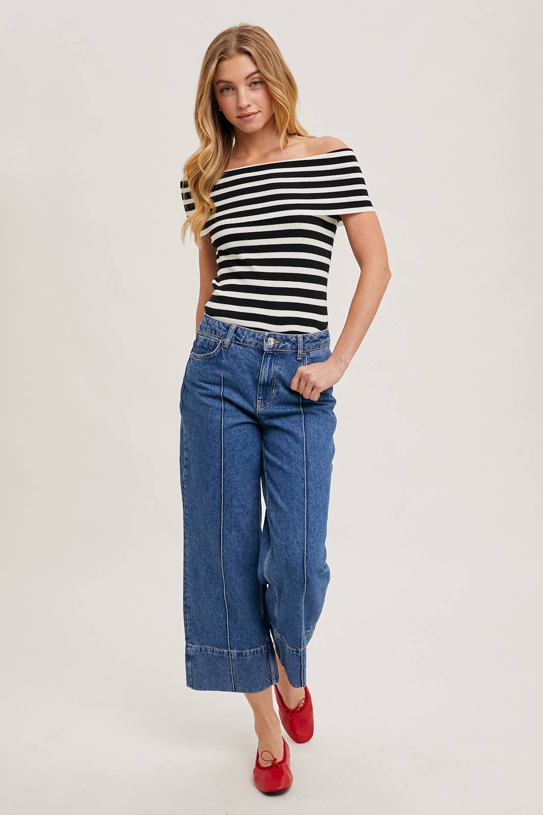 Striped Off The Shoulder Knit Top