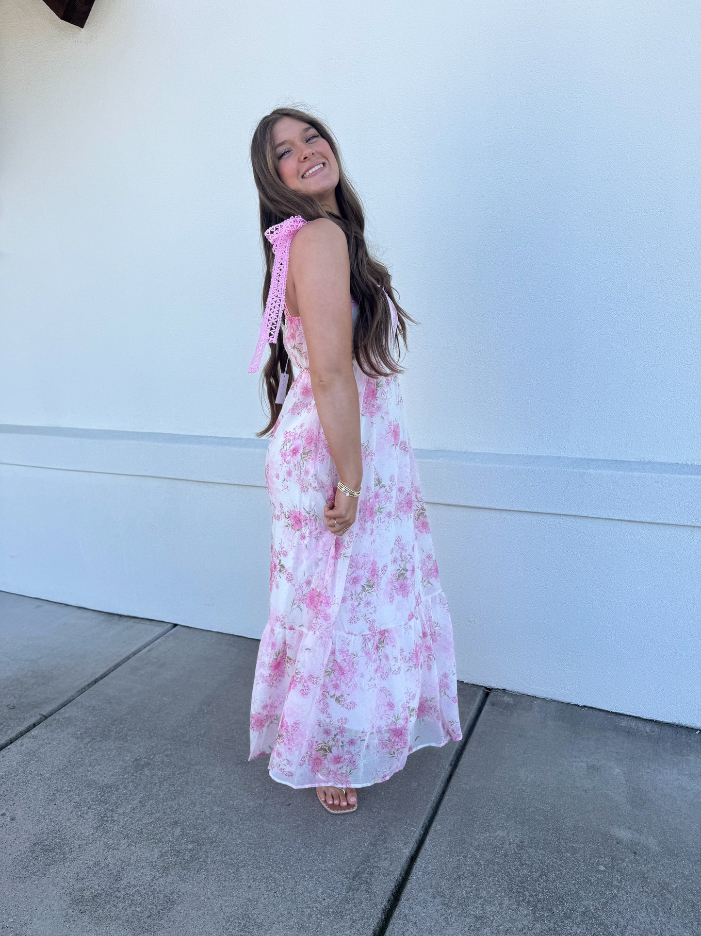 Floral Crochet Lace Strap Maxi Dress