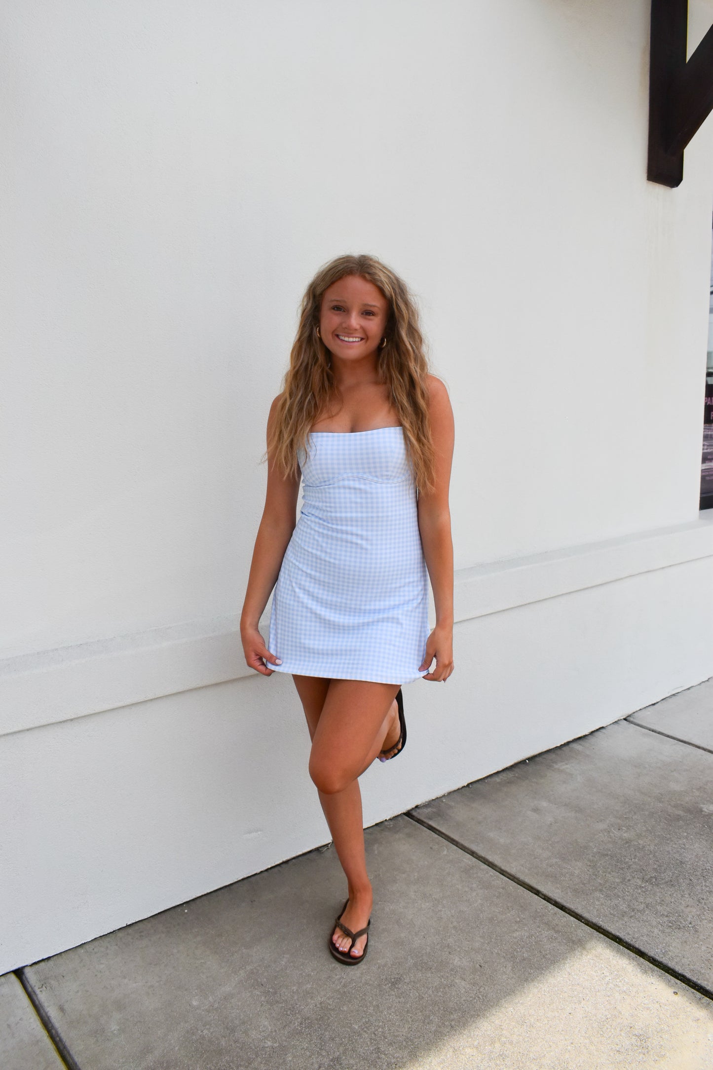 Gingham Sweetheart Dress: Blue