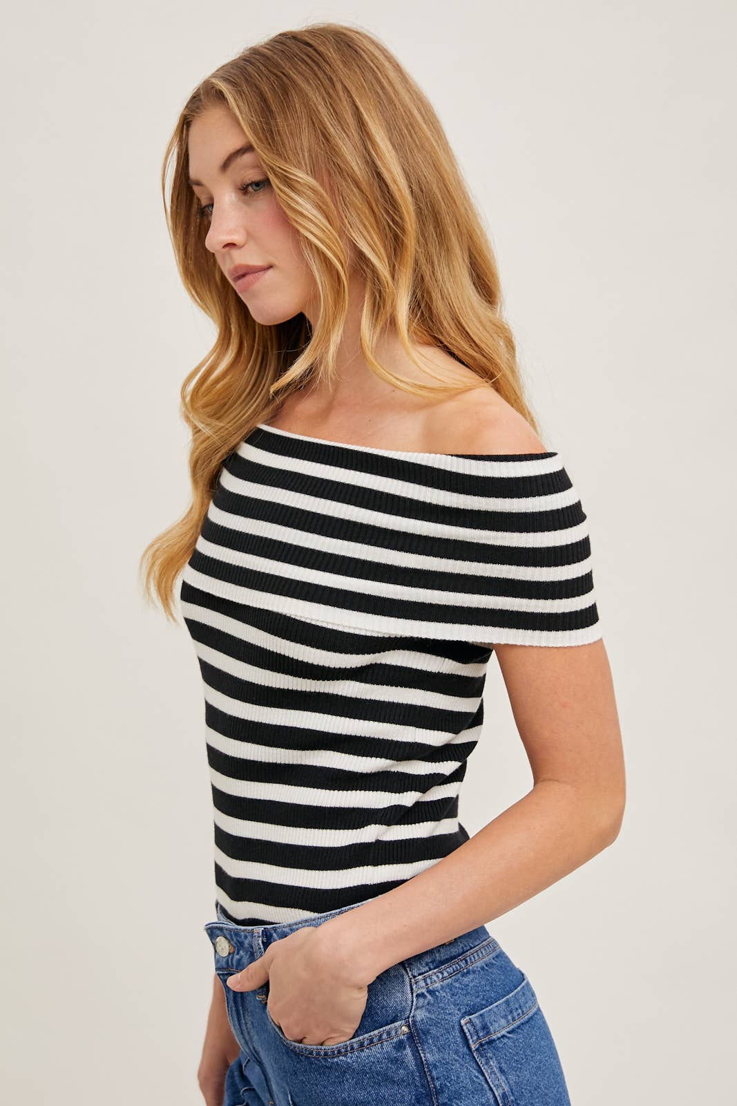 Striped Off The Shoulder Knit Top