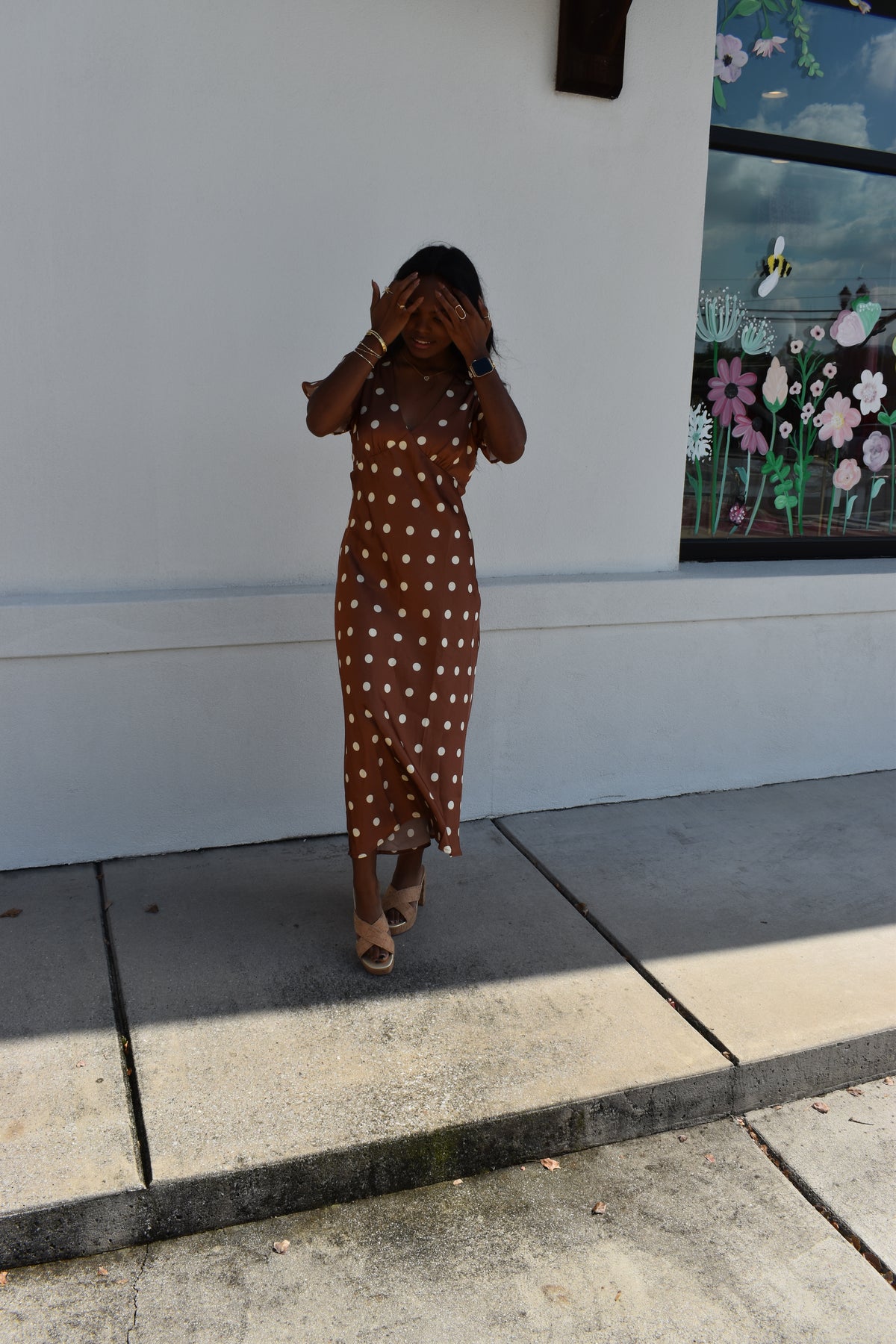 V Neck Satin Polka Dot Maxi
