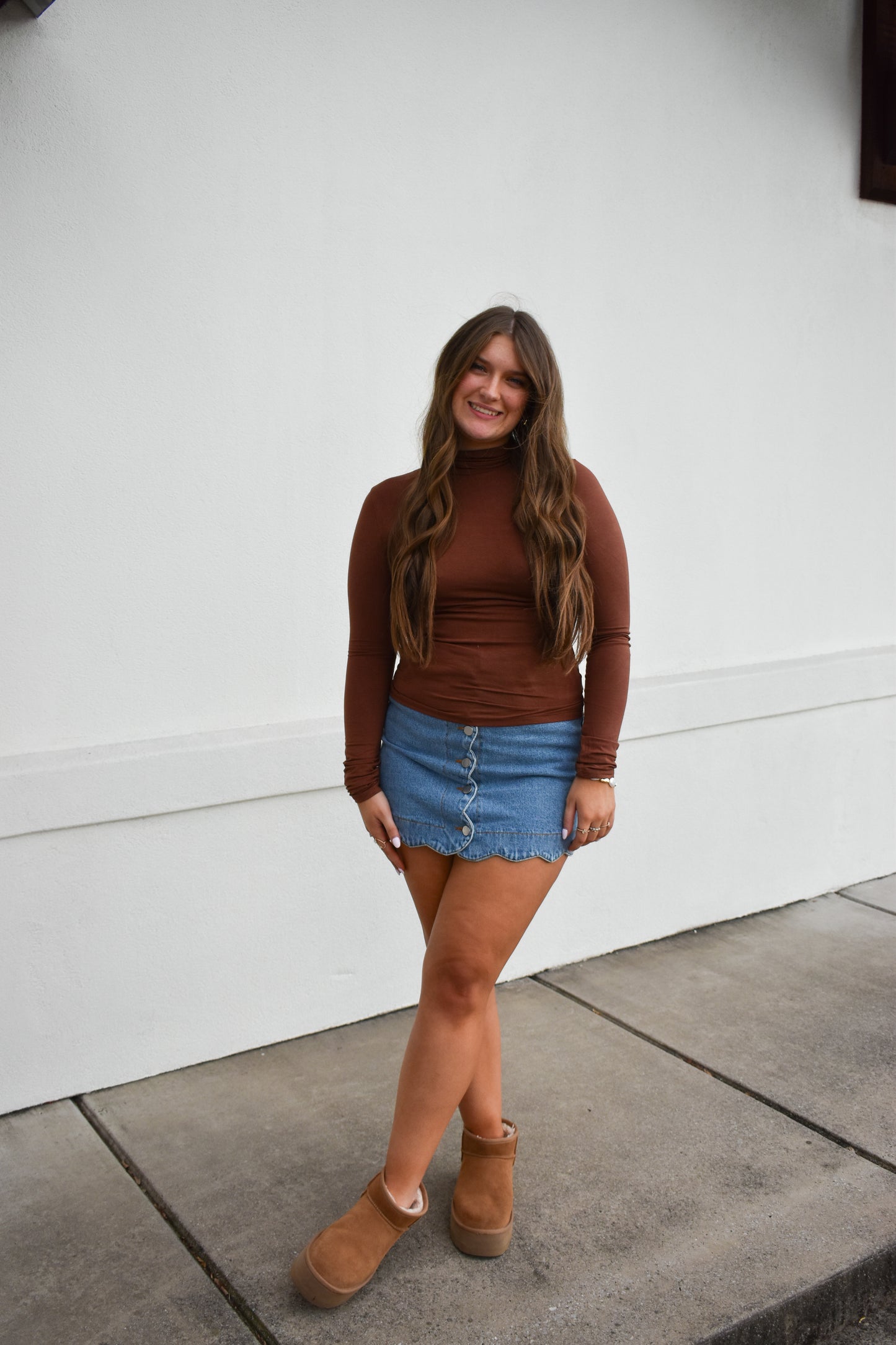 Basic Long Sleeve Turtle Neck: Brown