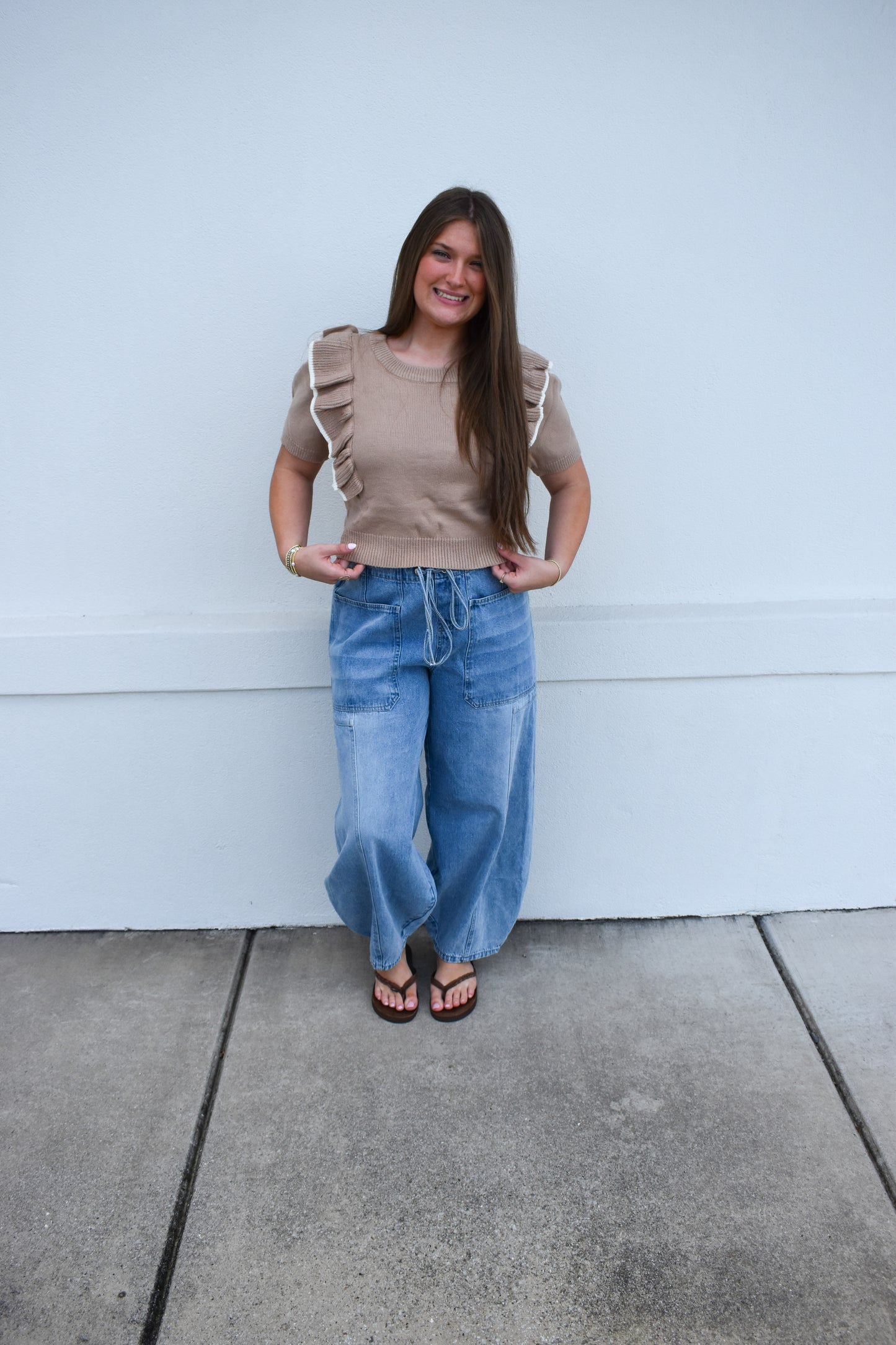Cropped Sweater W/ Ruffles