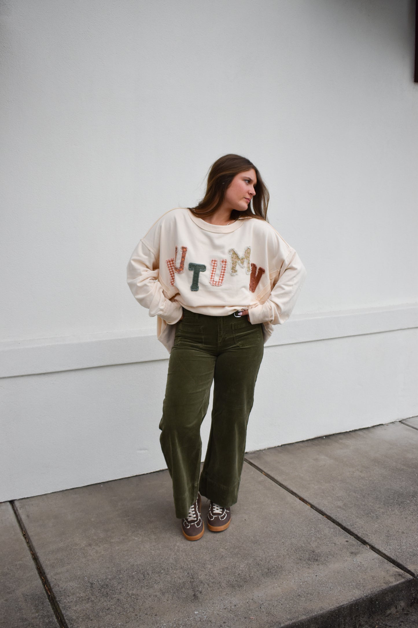 Risen High Rise Cropped Green Corduroy Pants