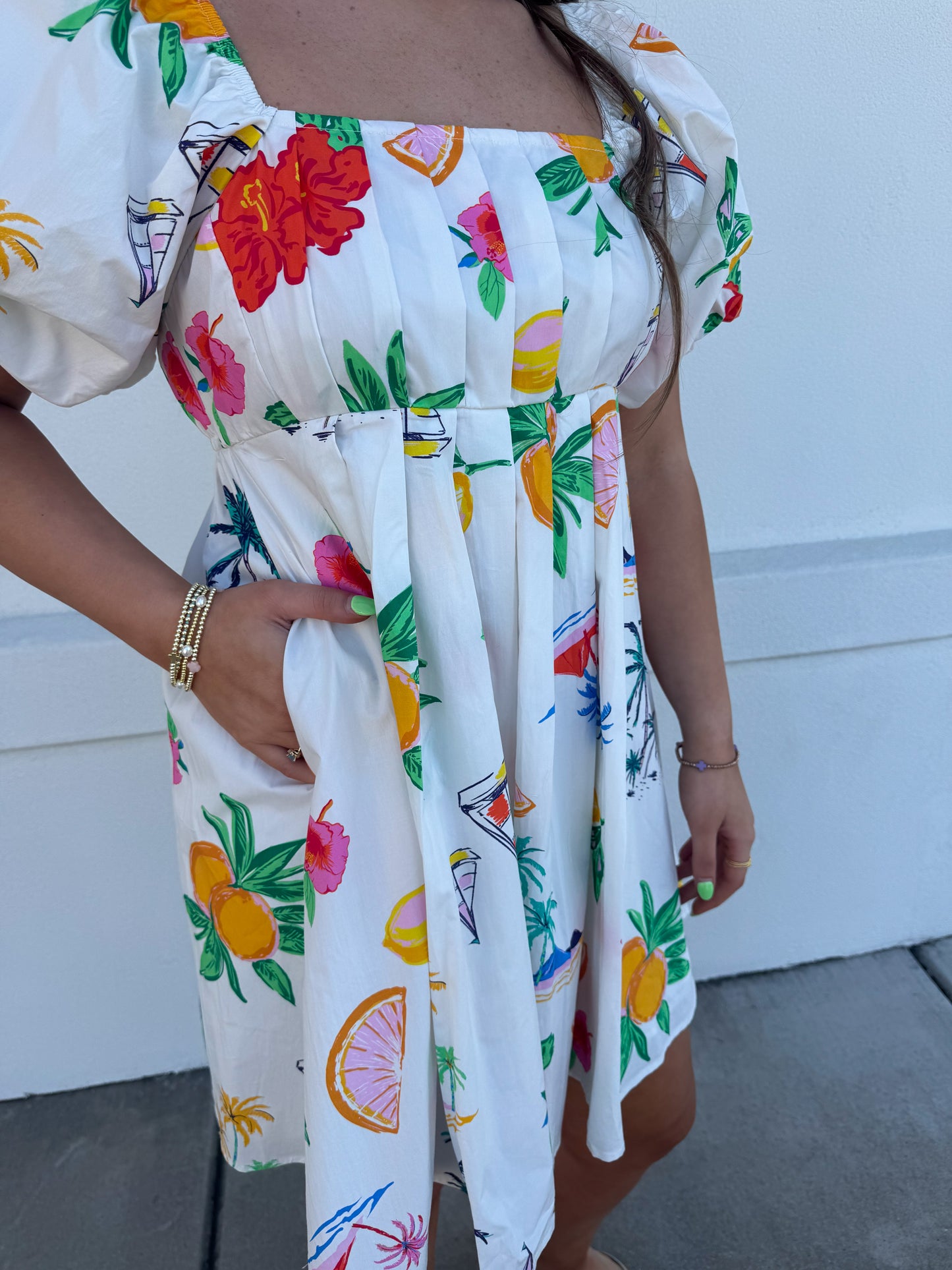Bubble Sleeve With Pleats Mini Dress
