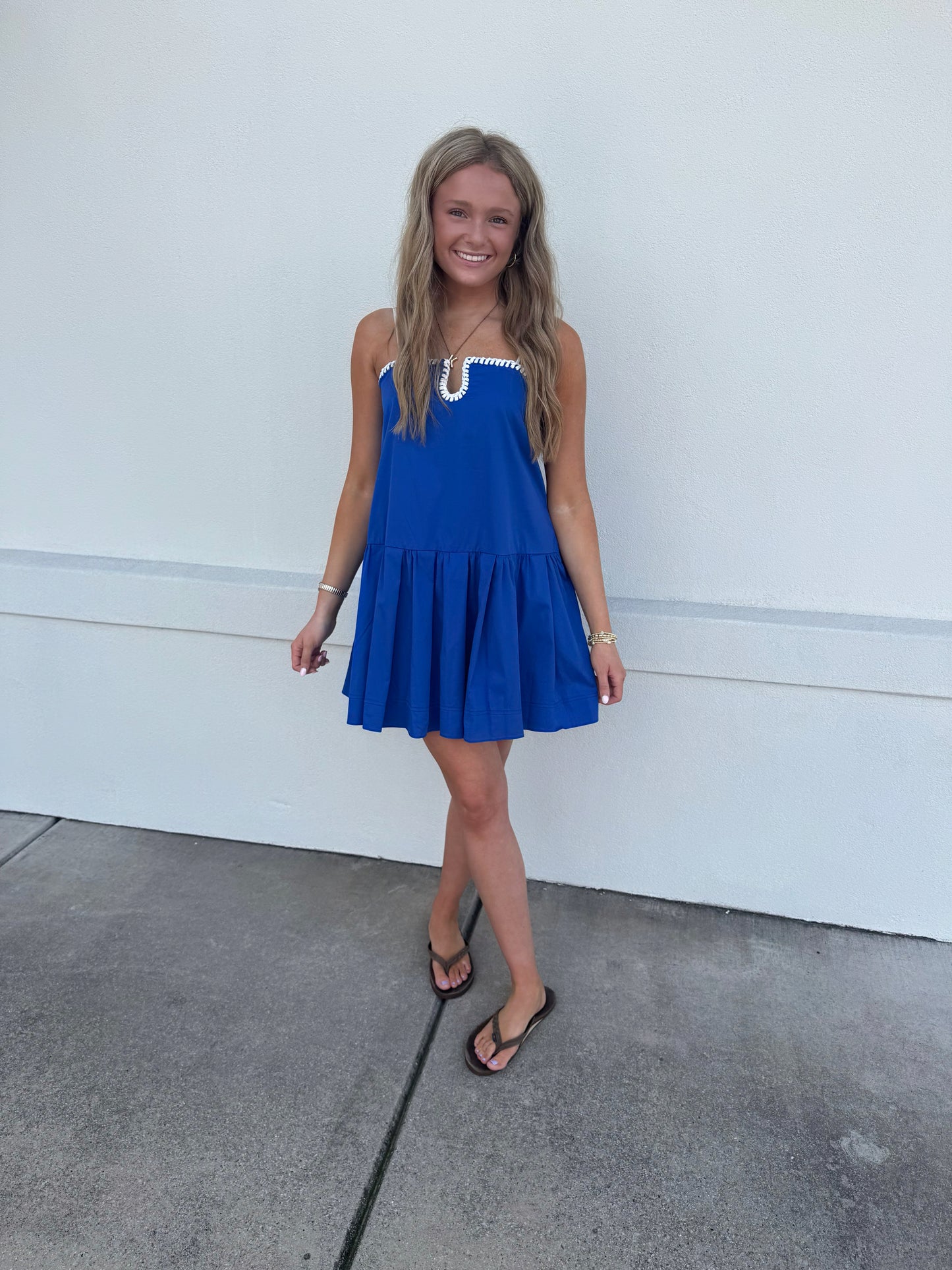 Brittany Drop Waist Contrast Stitch Detail Dress