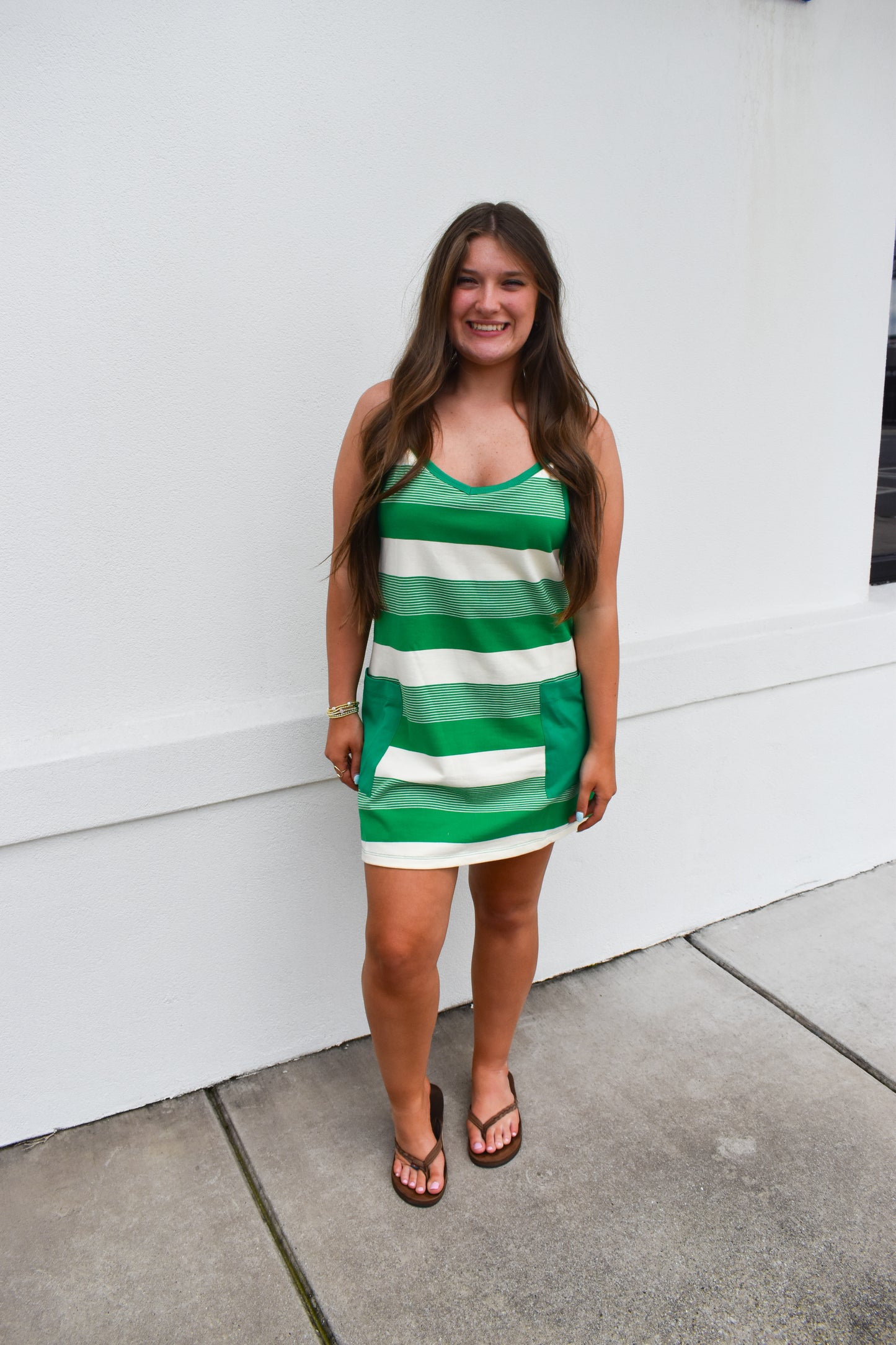 *Restock* Stripe Mini Dress W/ Built In Romper Lining: Green