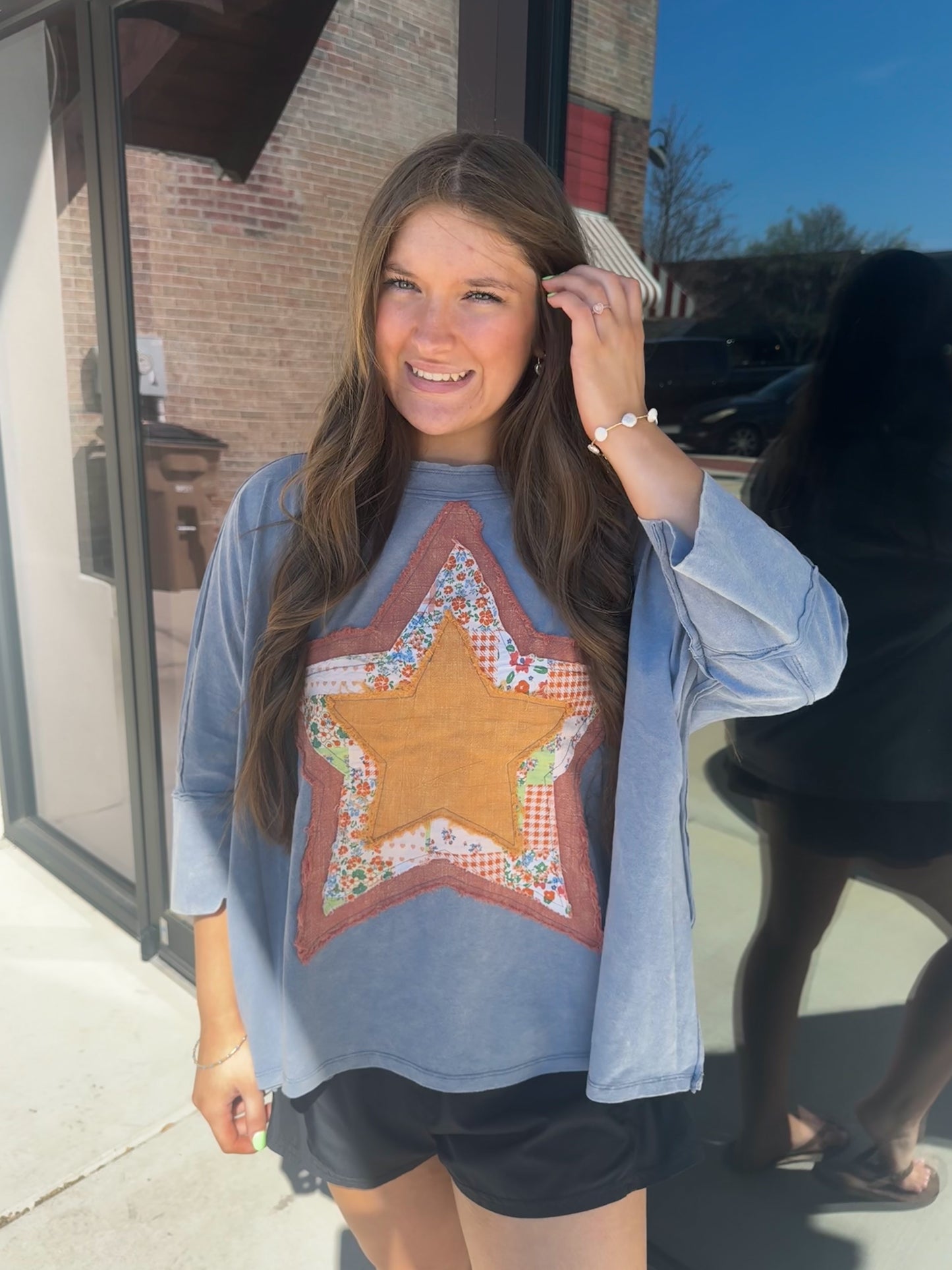 Star Patched Top-Dusty Navy