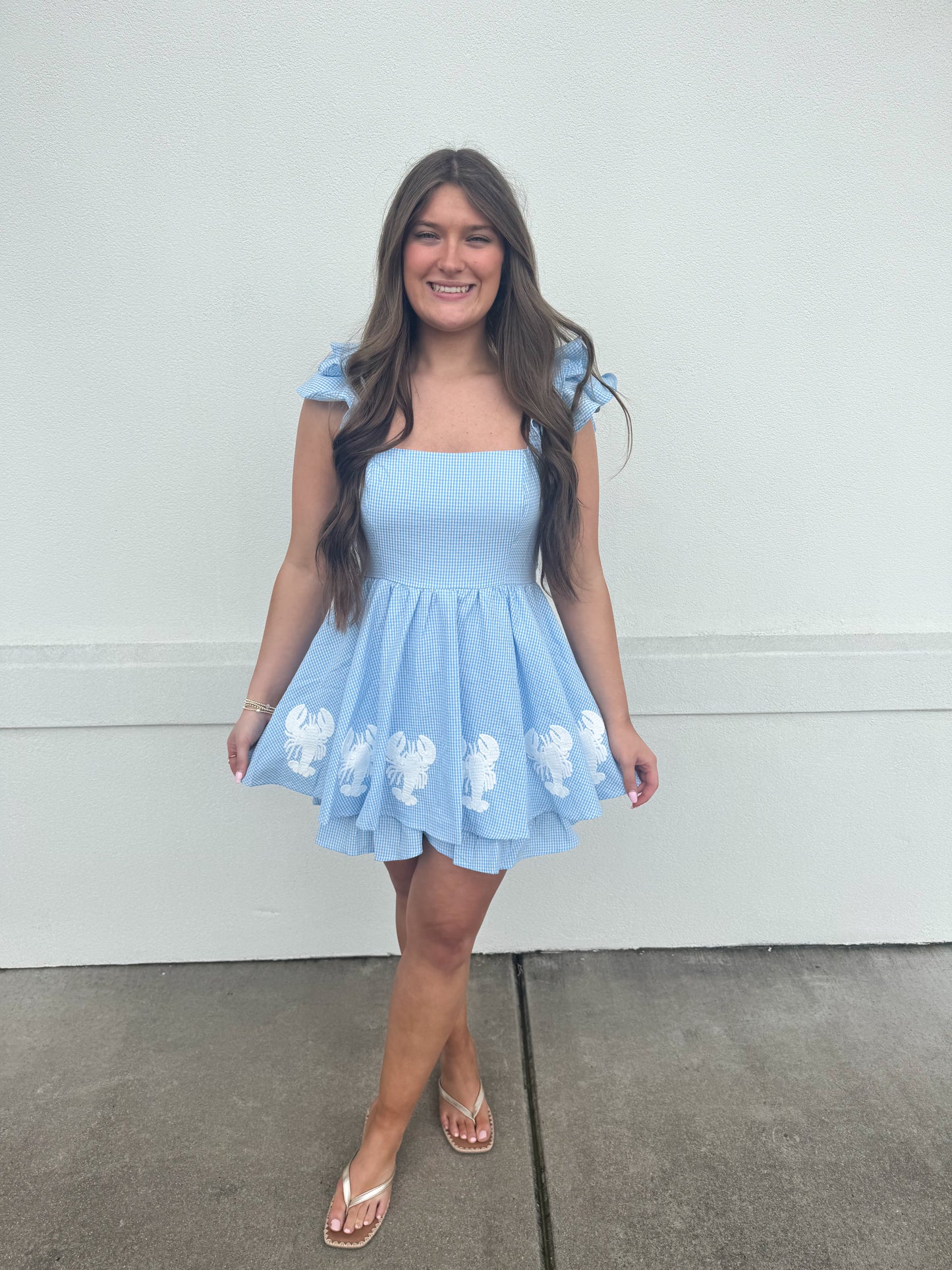 Lobster Blue Gingham Romper