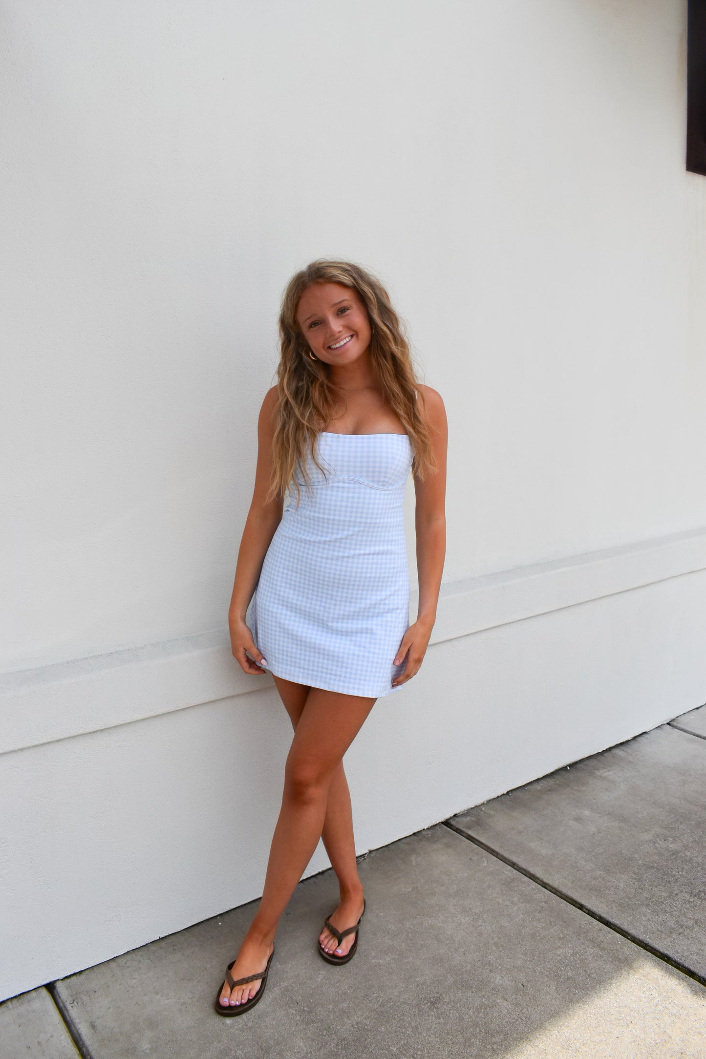 Gingham Sweetheart Dress: Blue