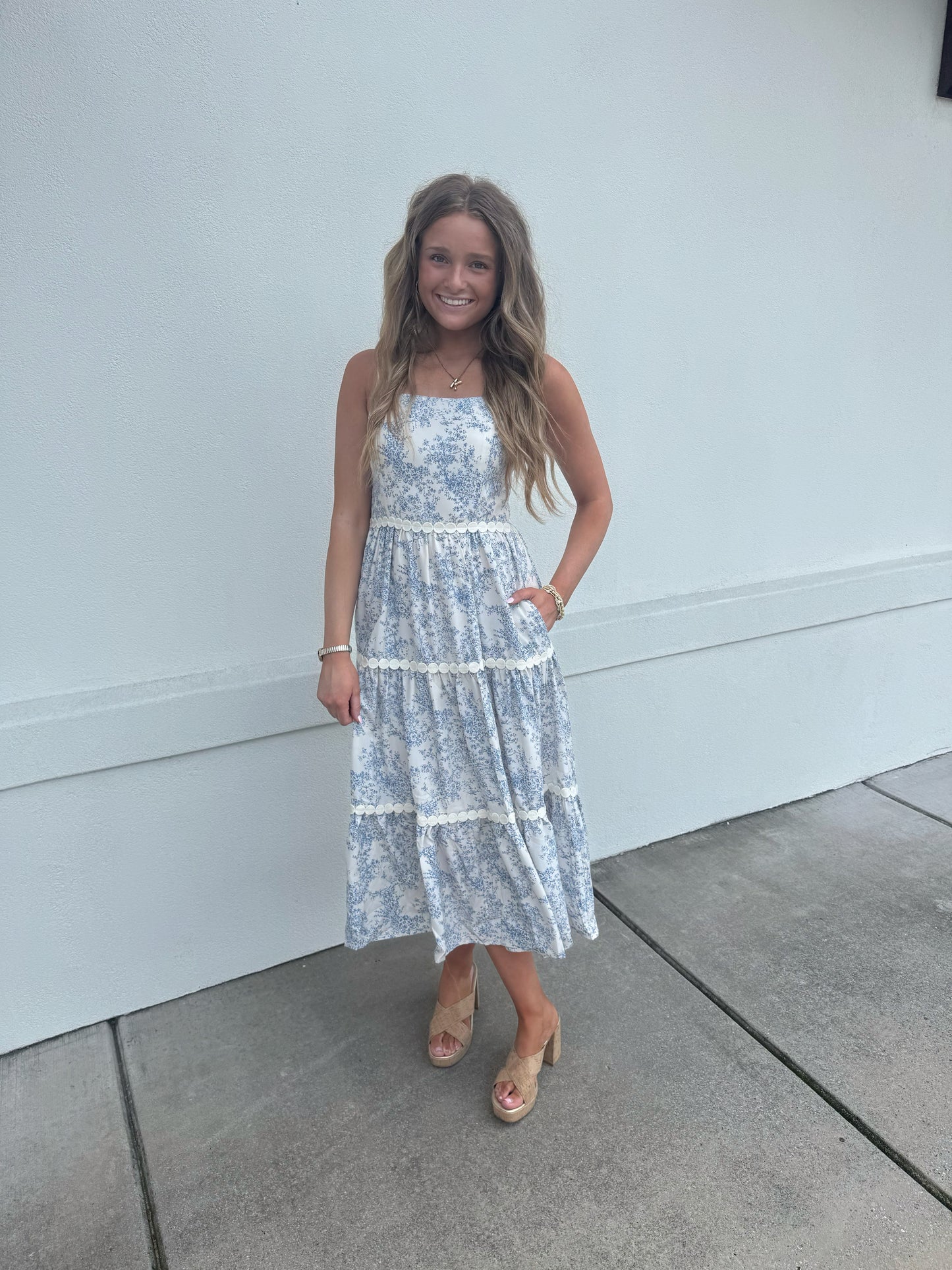 Paisley Floral Midi Blue Dress