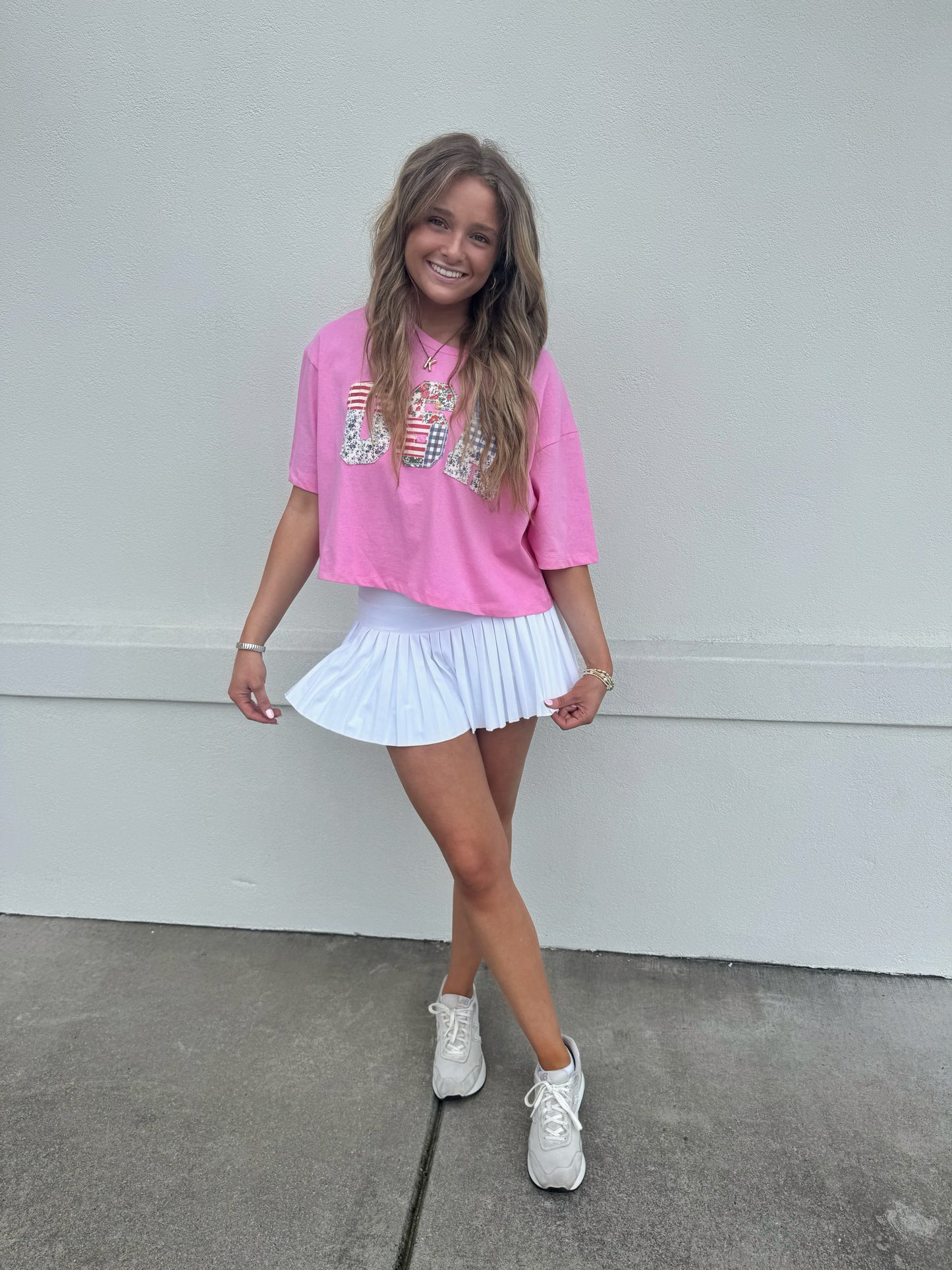 *Restock* USA Patchwork Crop Top: Pink