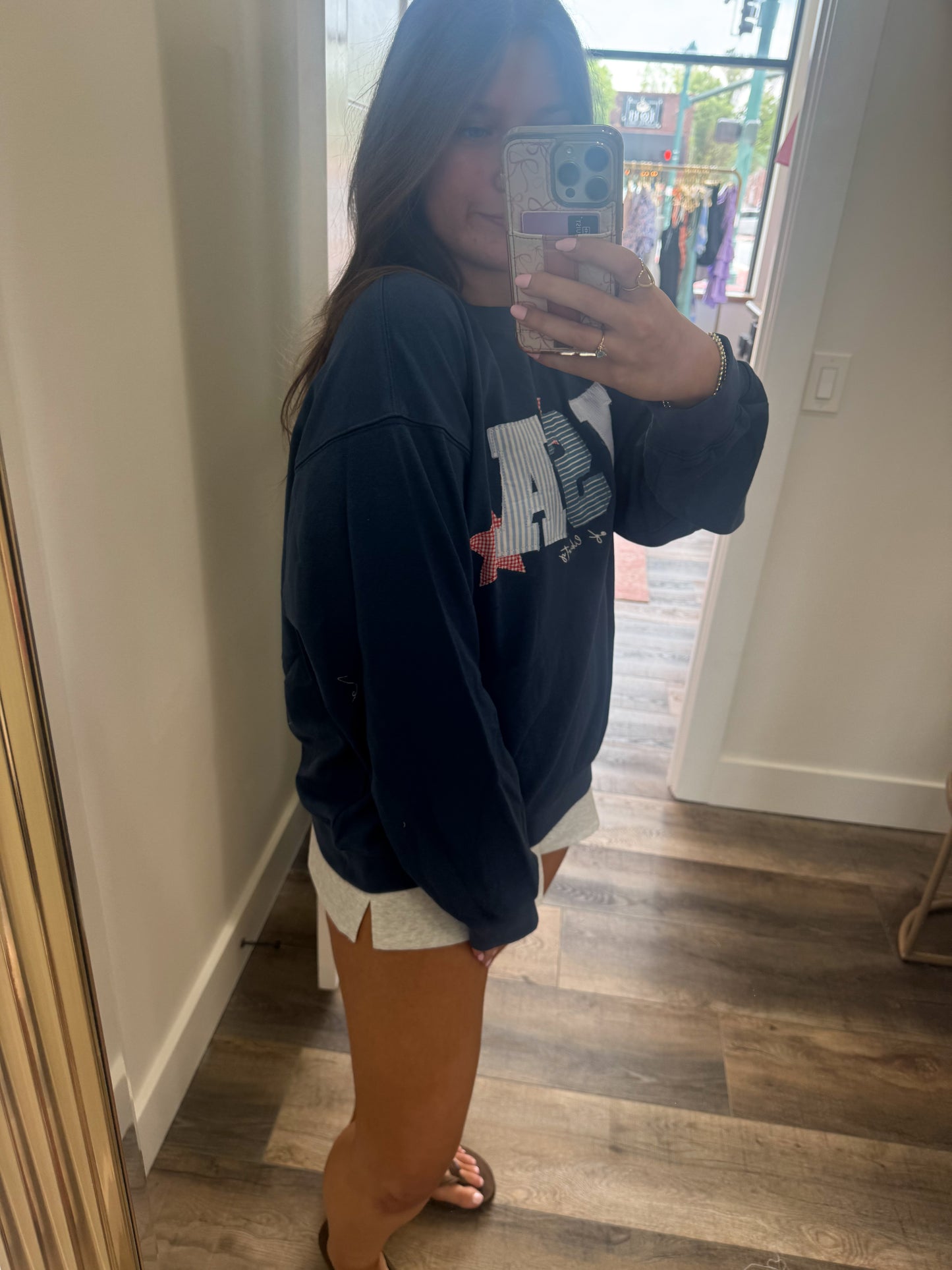 USA Patchwork Crewneck: Blue