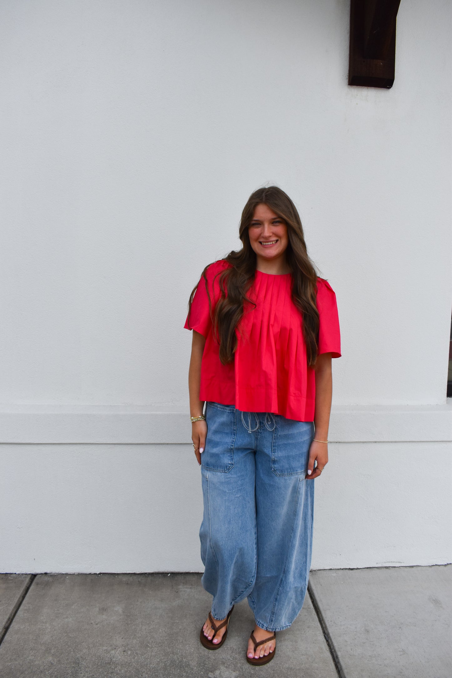 Denim Mid-Waist Drawstring Barrel Jeans