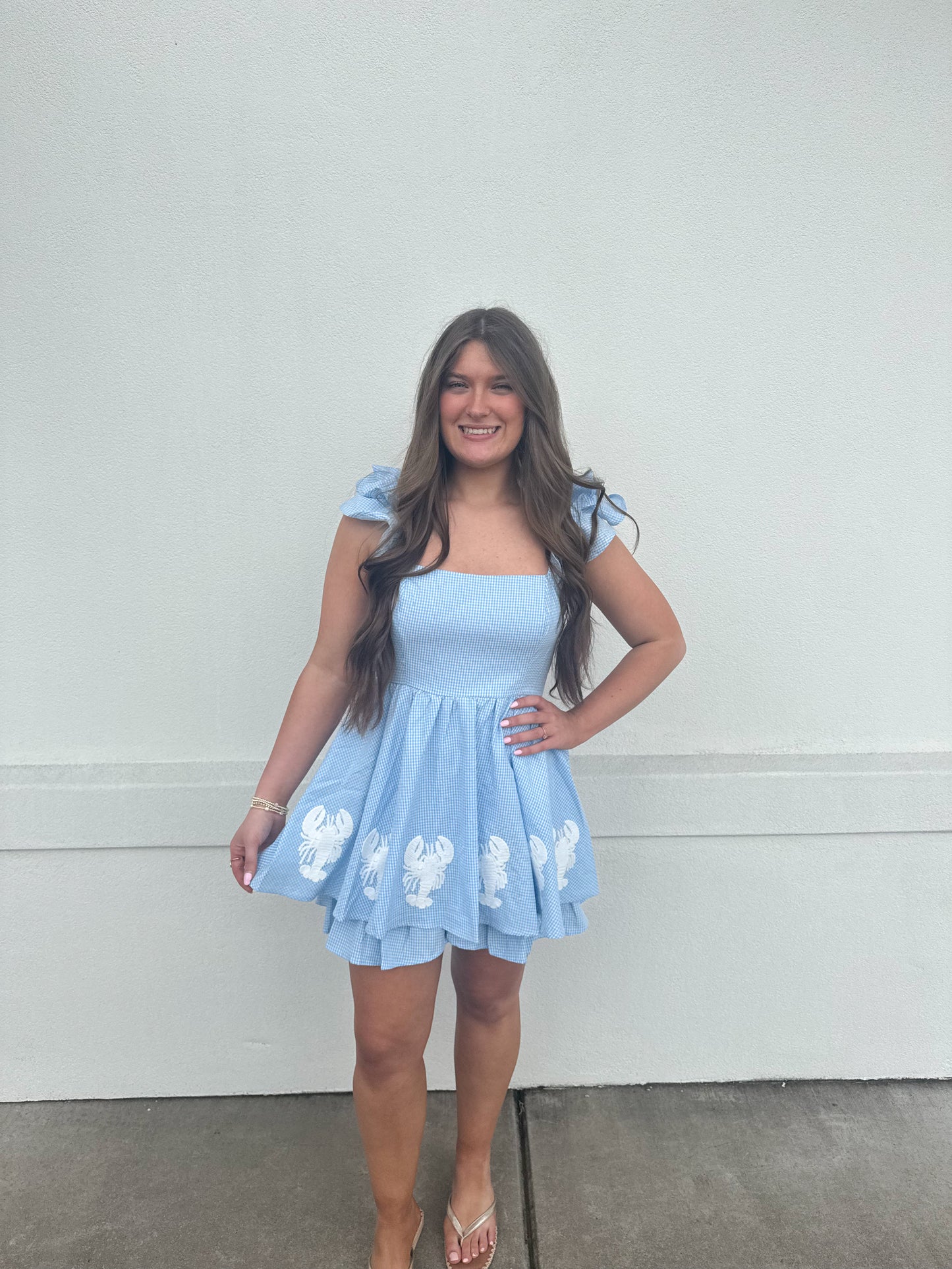 Lobster Blue Gingham Romper