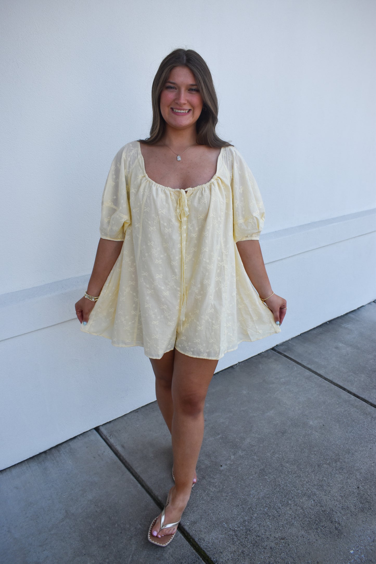 Olivia Bow Eyelet Romper
