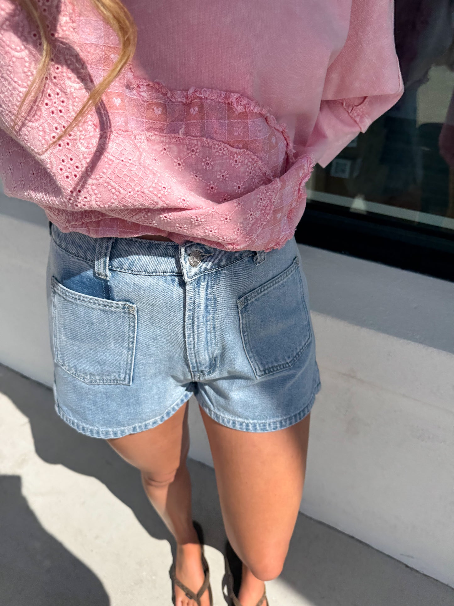 Mineral Washed Front Pocket Denim Shorts