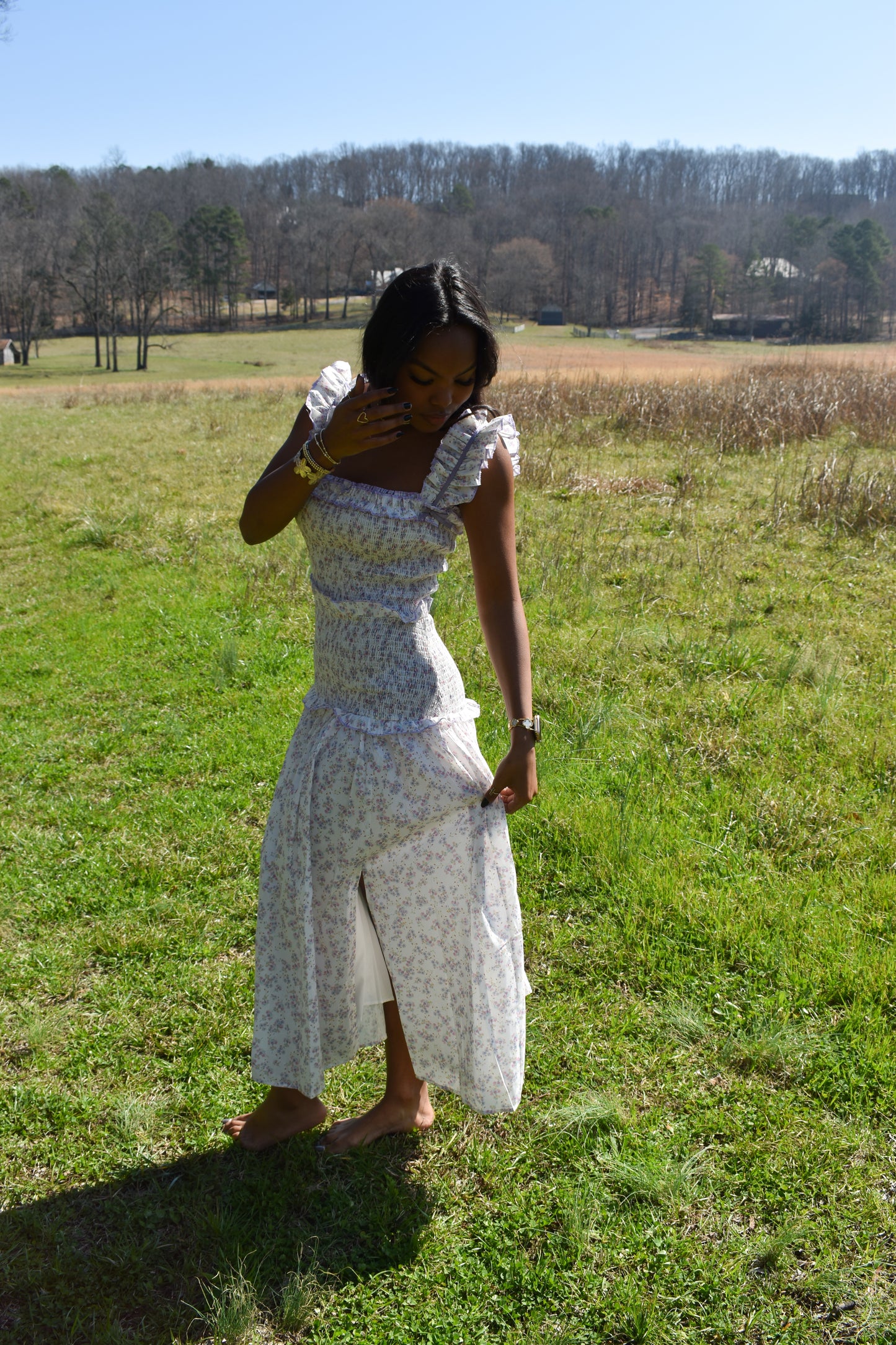 Lavender Garden Smocked Midi Dress