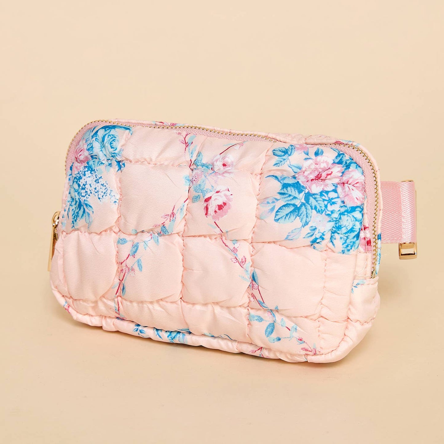 Pink and Gold Floral Quilted Belt Bag