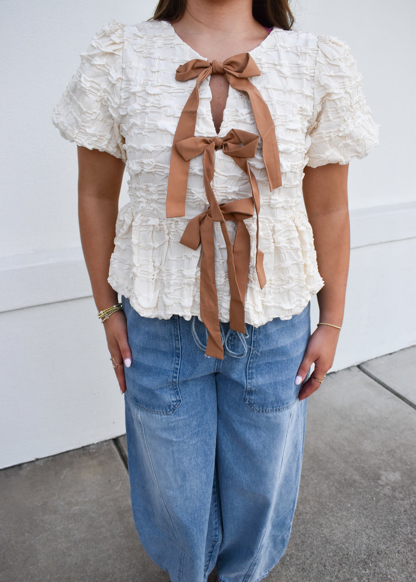 Bubble Babydoll Blouse w/ Bows