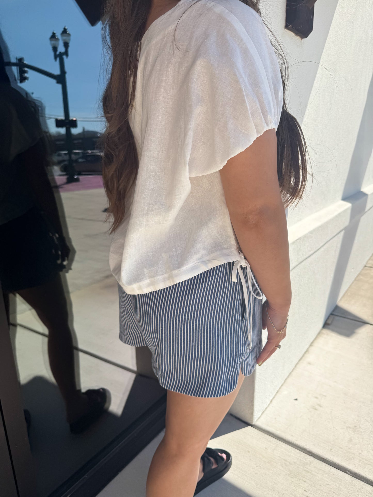 Crew Neck Linen Top: White