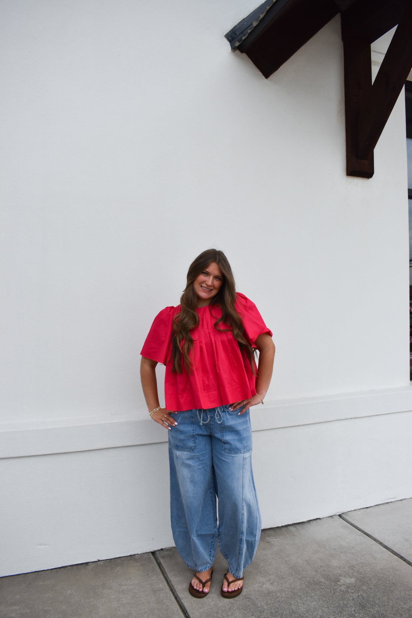 Denim Mid-Waist Drawstring Barrel Jeans