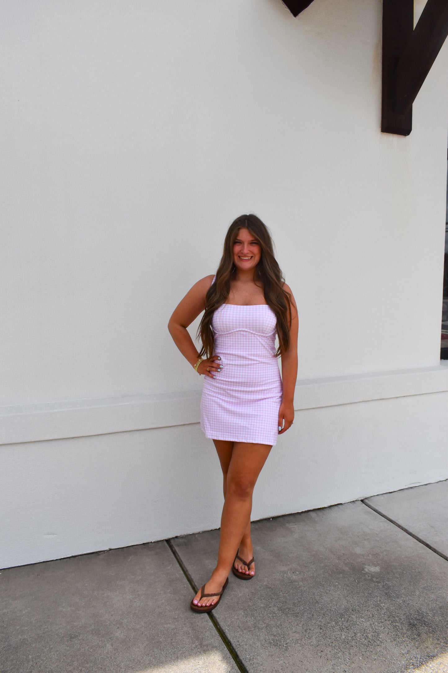 Gingham Sweetheart Dress: Pink