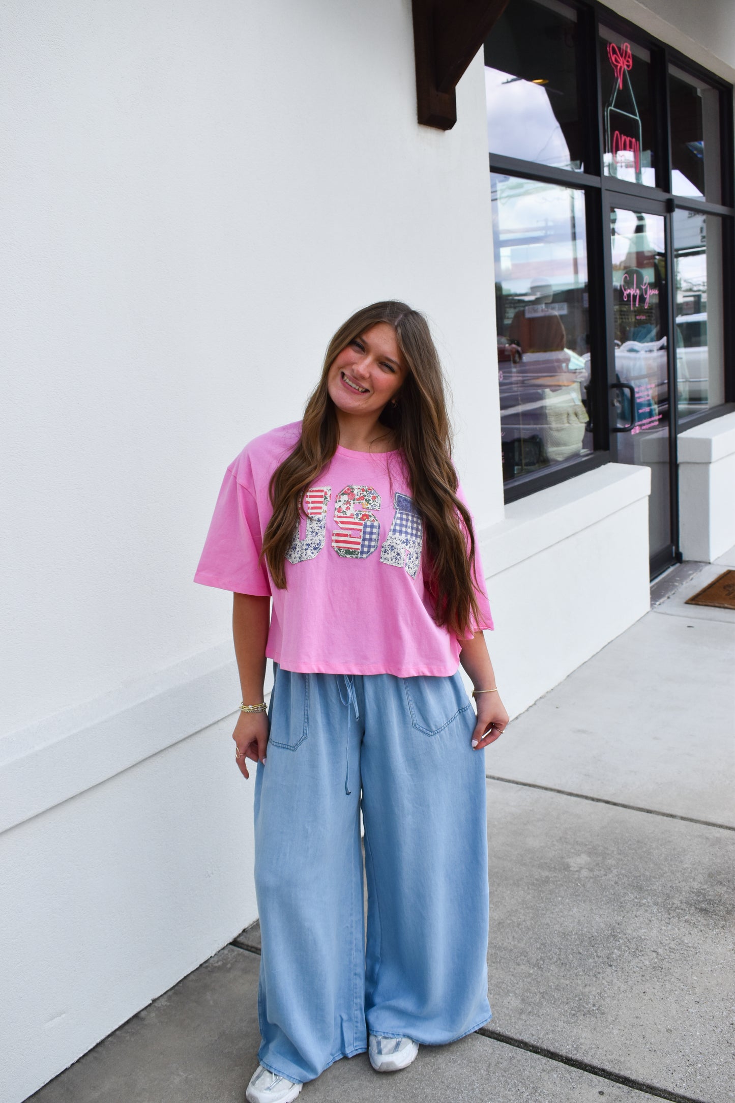 Light Denim Flowy Tie Pants