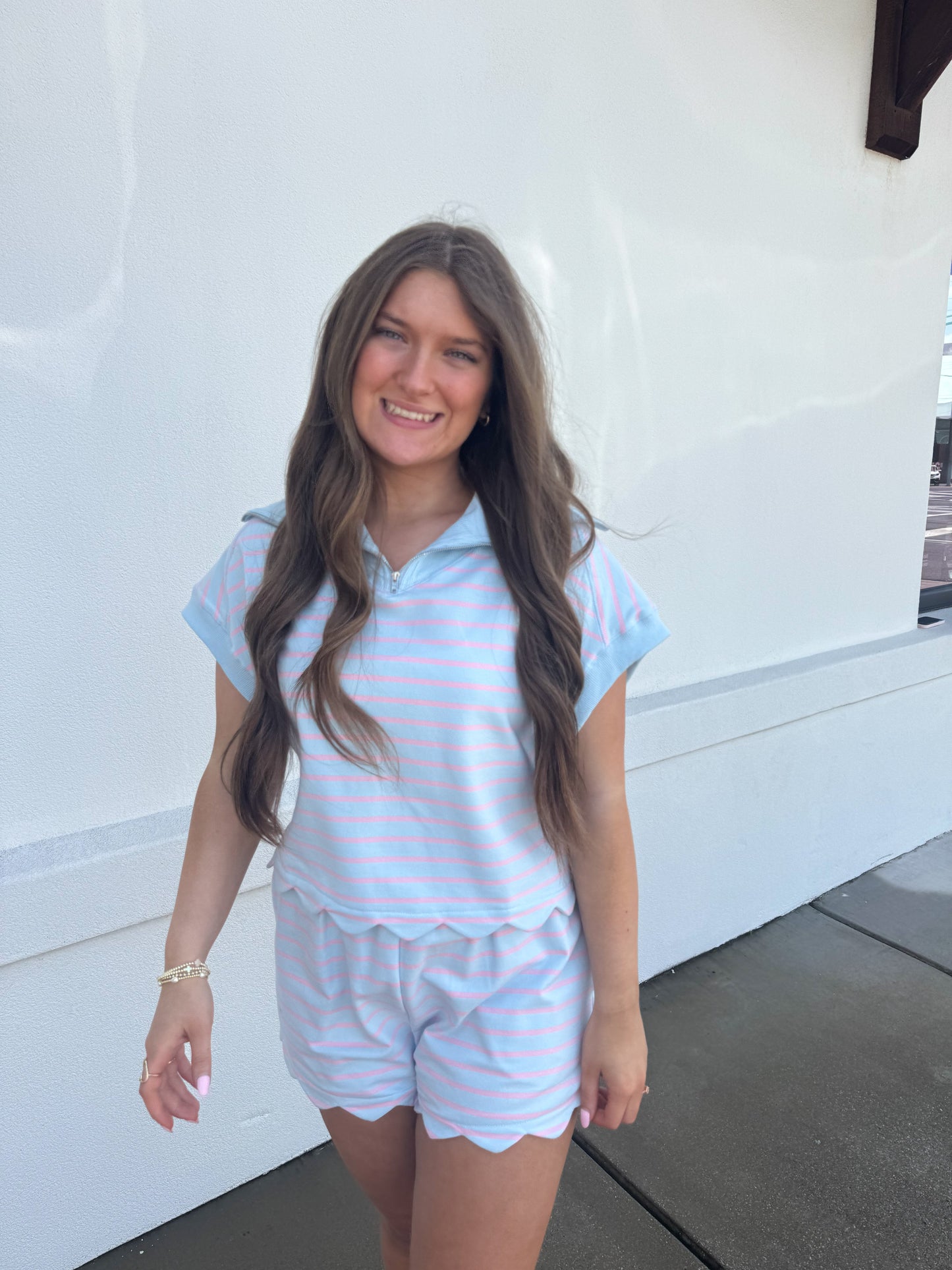 Stripe French Terry Scallop Shorts