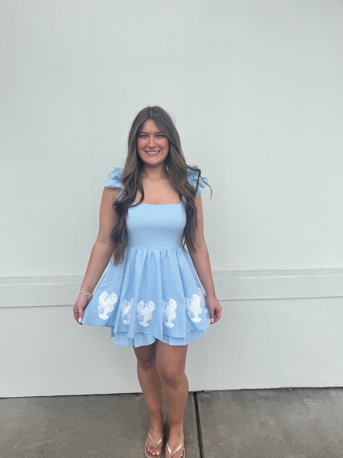 Lobster Blue Gingham Romper