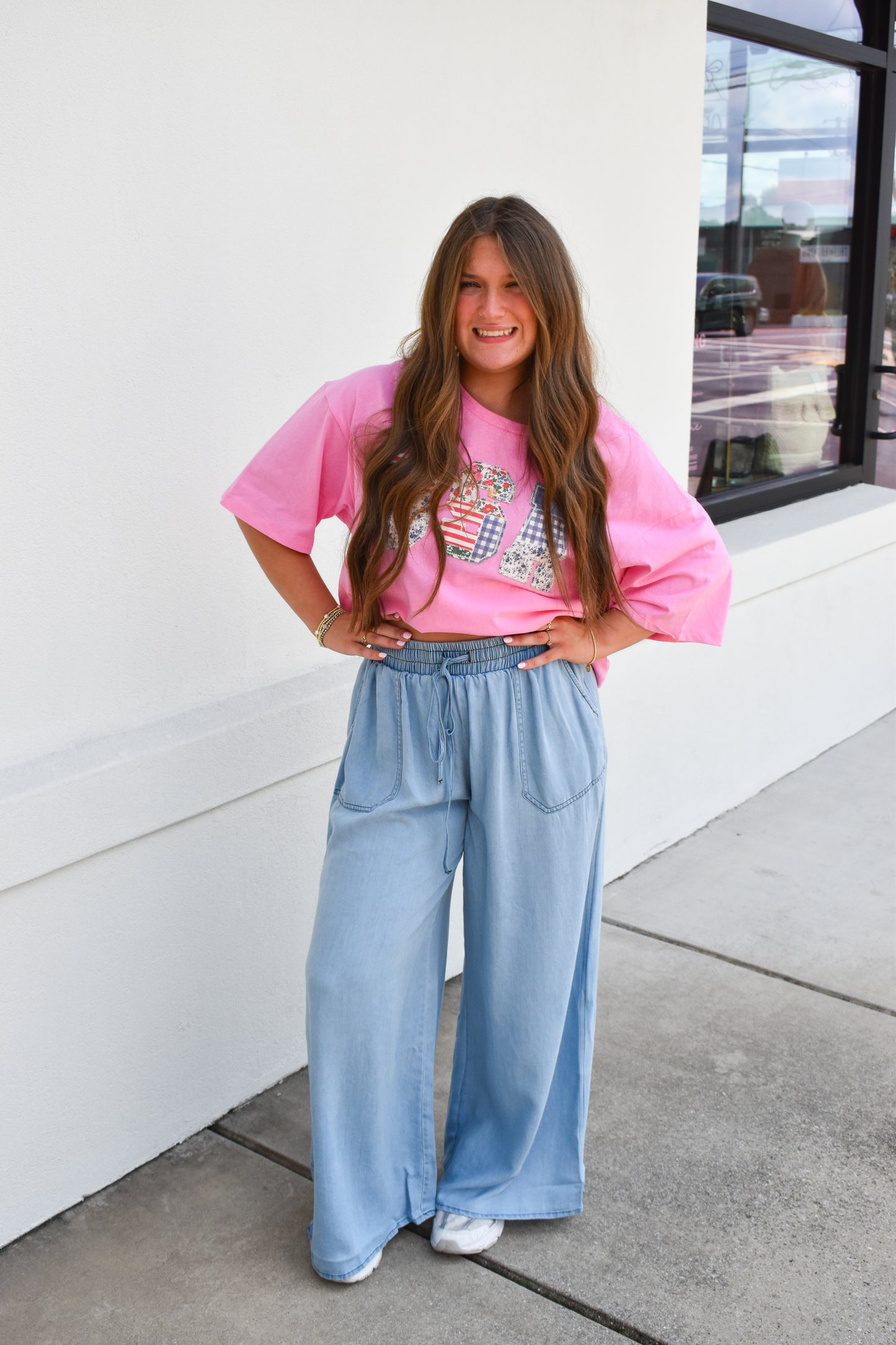 Light Denim Flowy Tie Pants