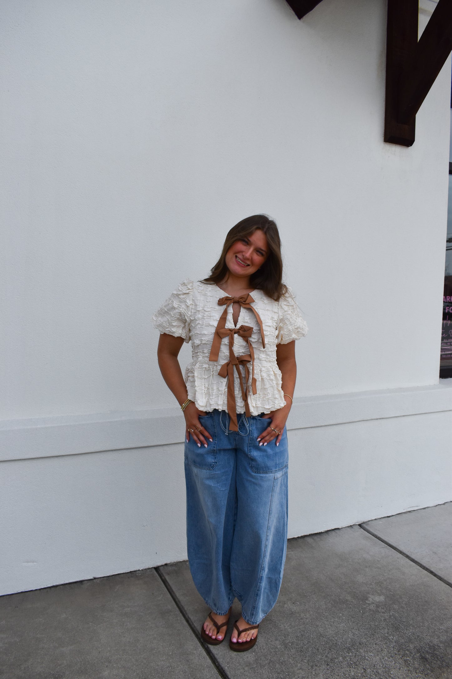 Bubble Babydoll Blouse w/ Bows