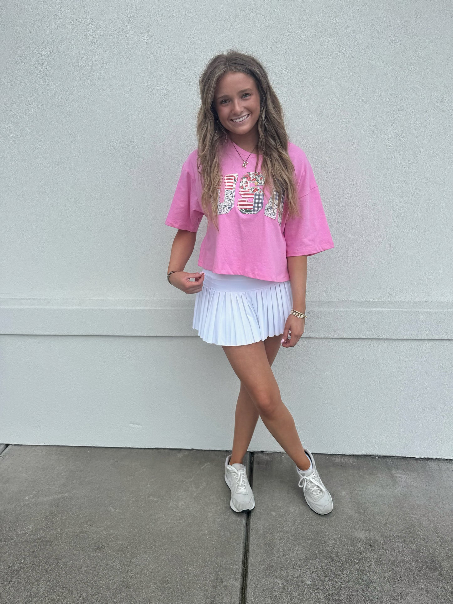 *Restock* USA Patchwork Crop Top: Pink