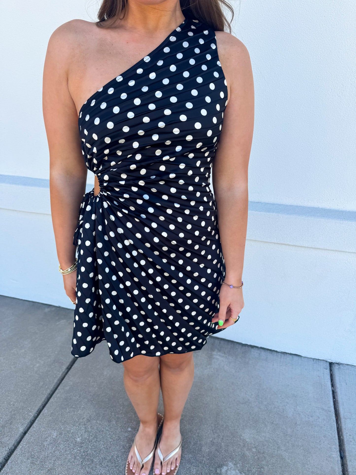 Shoulder Polka Dot Mini Dress