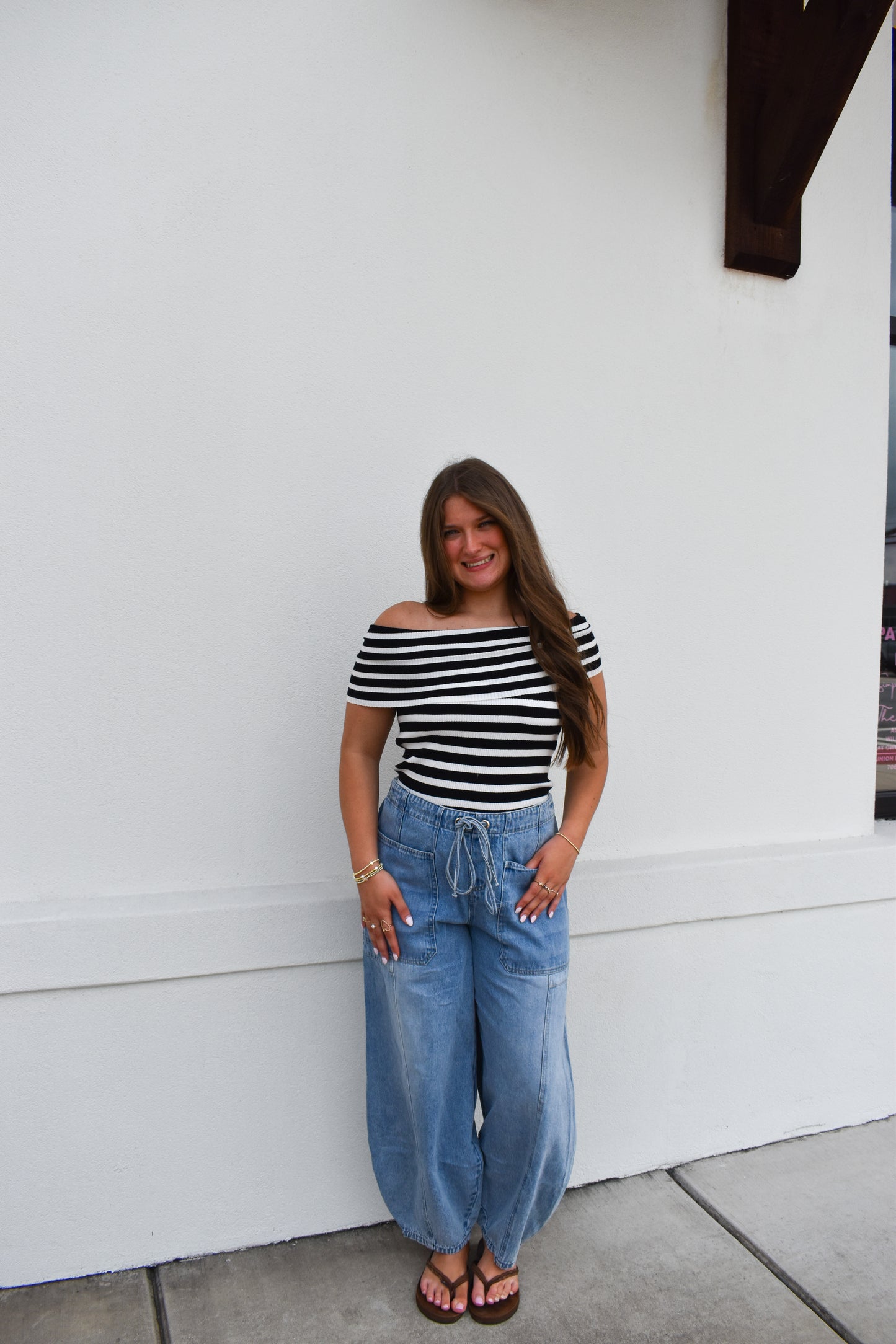 Striped Off The Shoulder Knit Top