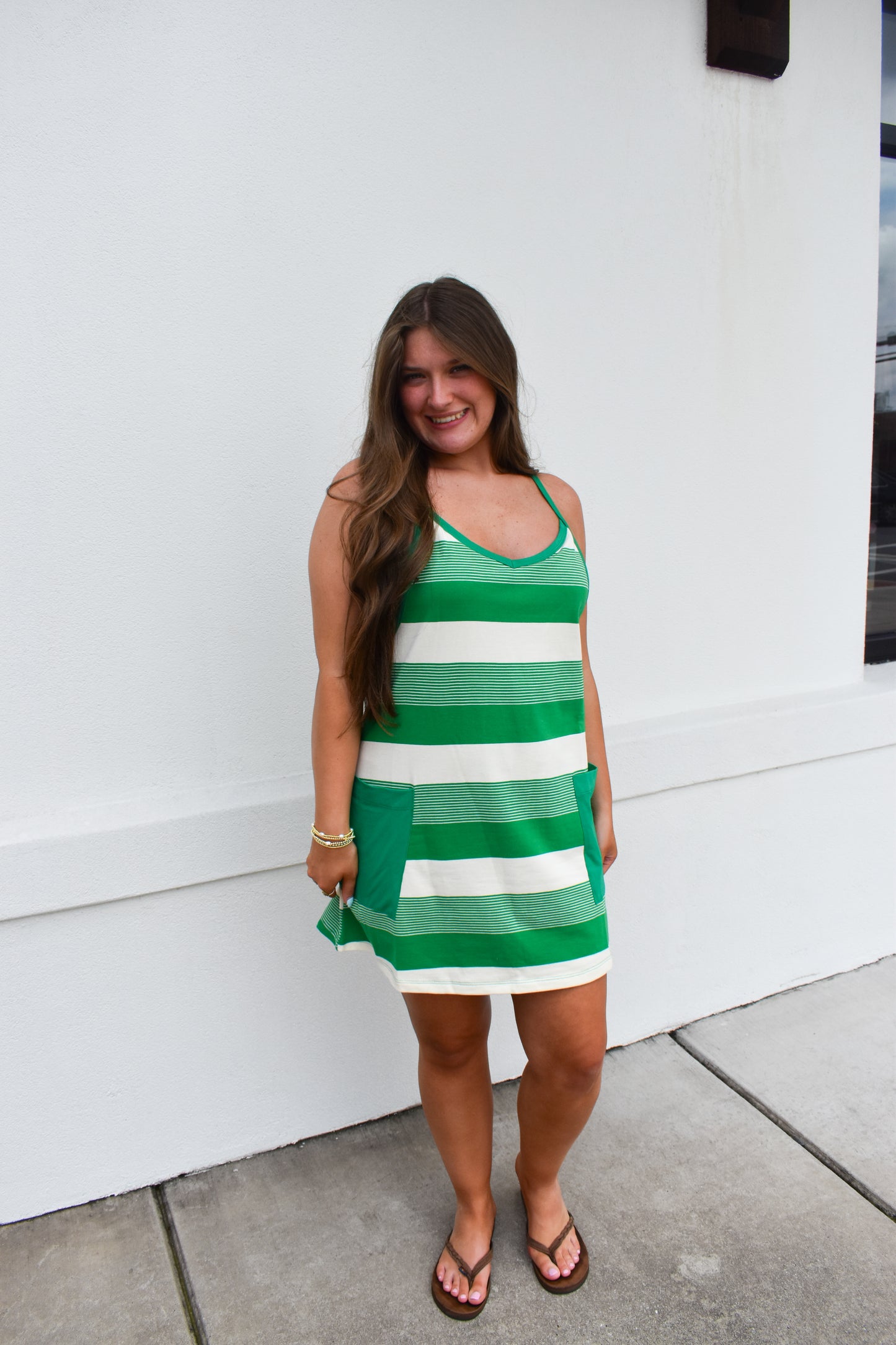 *Restock* Stripe Mini Dress W/ Built In Romper Lining: Green