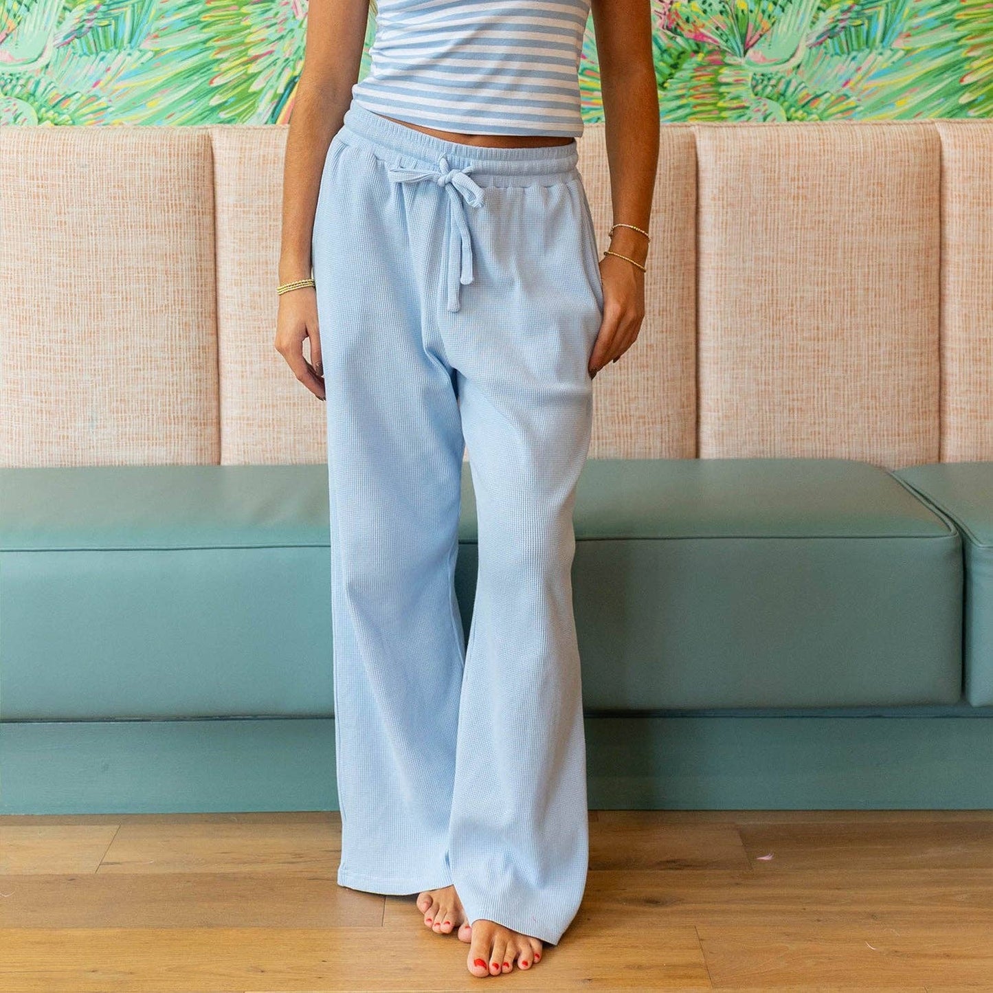 Lulu Mac Waffle Pants: Light Blue
