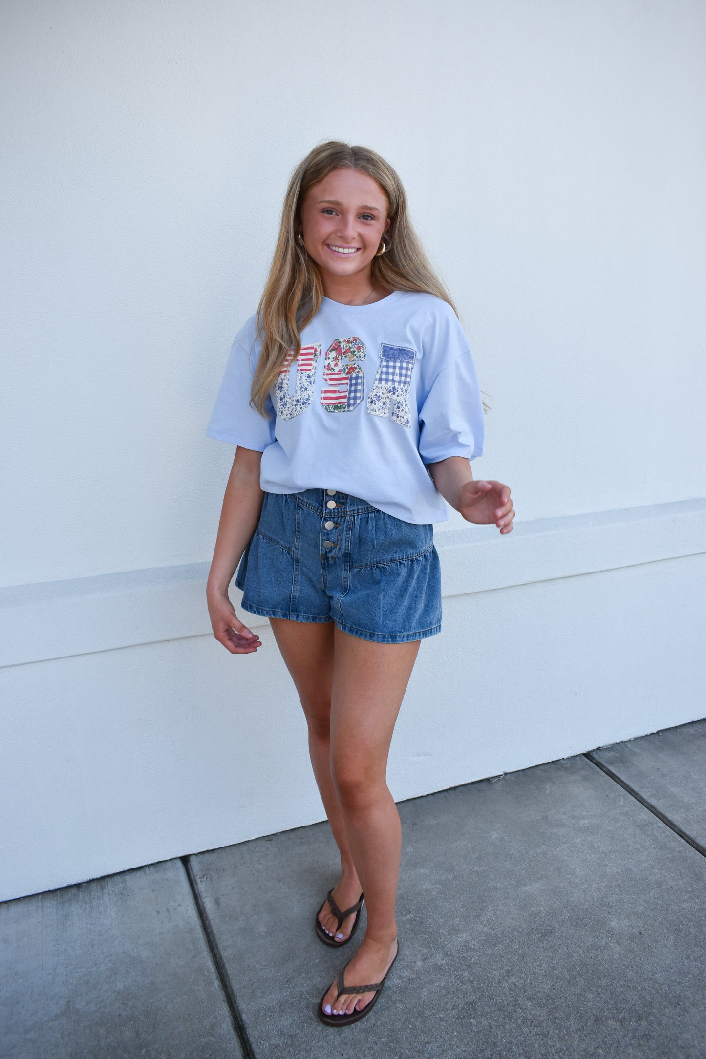 USA Patchwork Crop Top: Blue