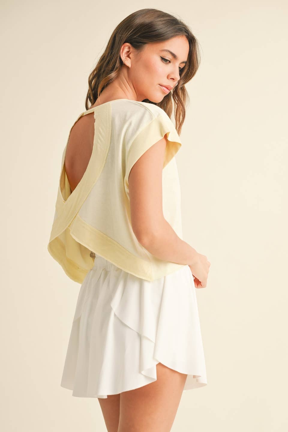 Butter Yellow Cutout Back Layering Tee