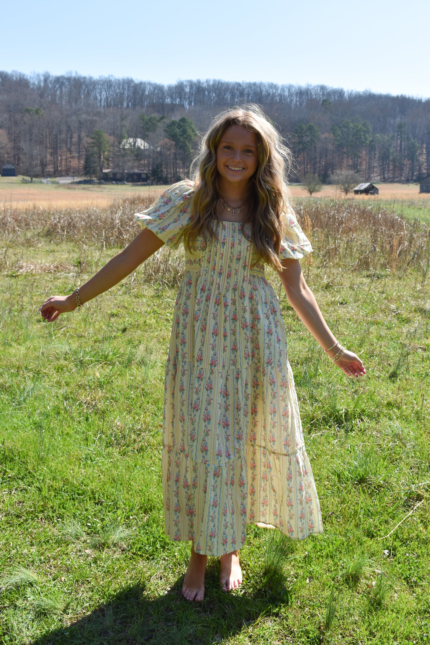 Smocked Baby Yellow Floral Maxi Dress
