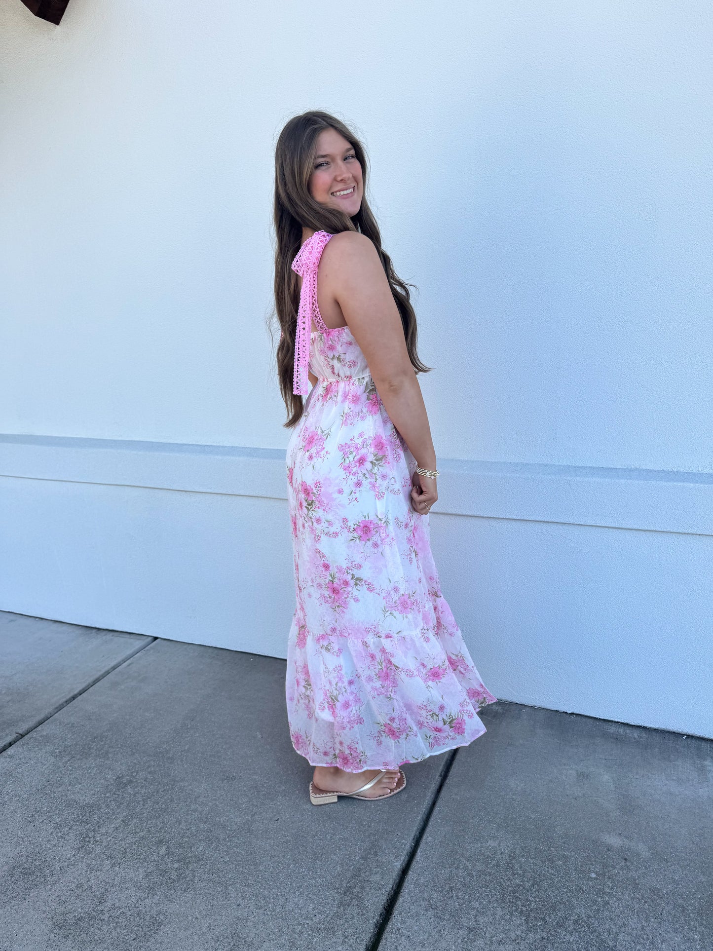Floral Crochet Lace Strap Maxi Dress