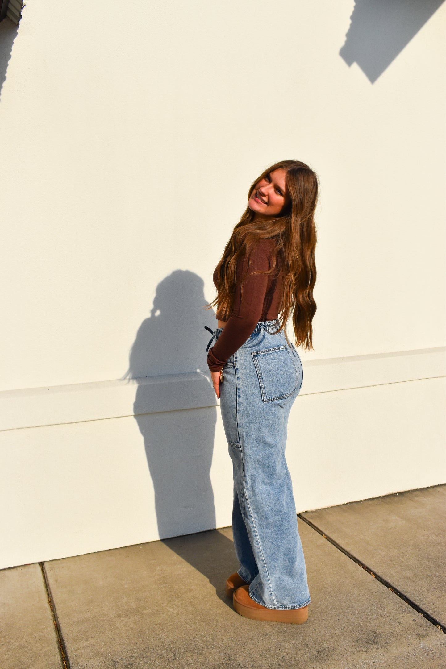 Basic Long Sleeve Scoop Neck: Brown