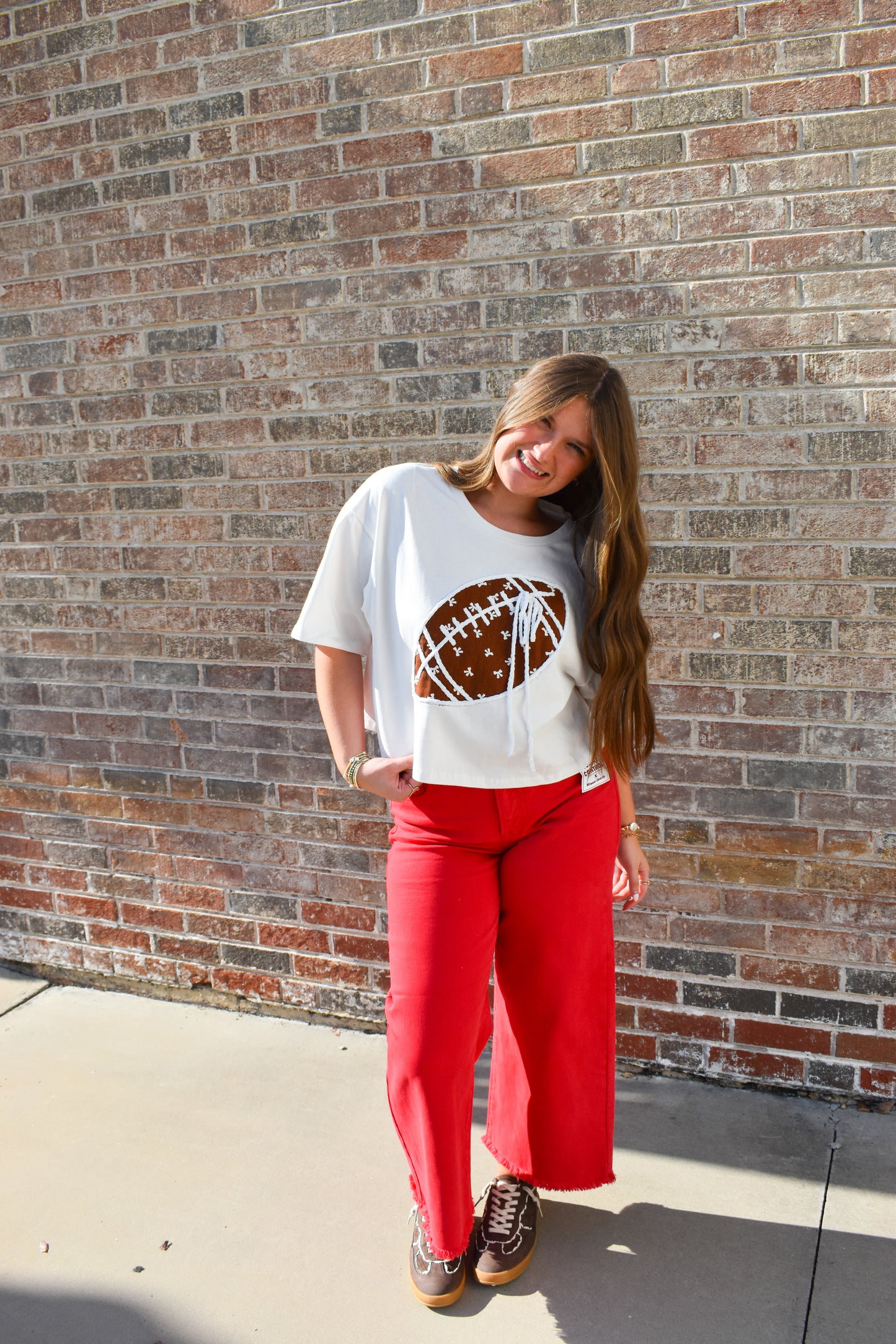 Bow Print Football Top W/ Cord Detail