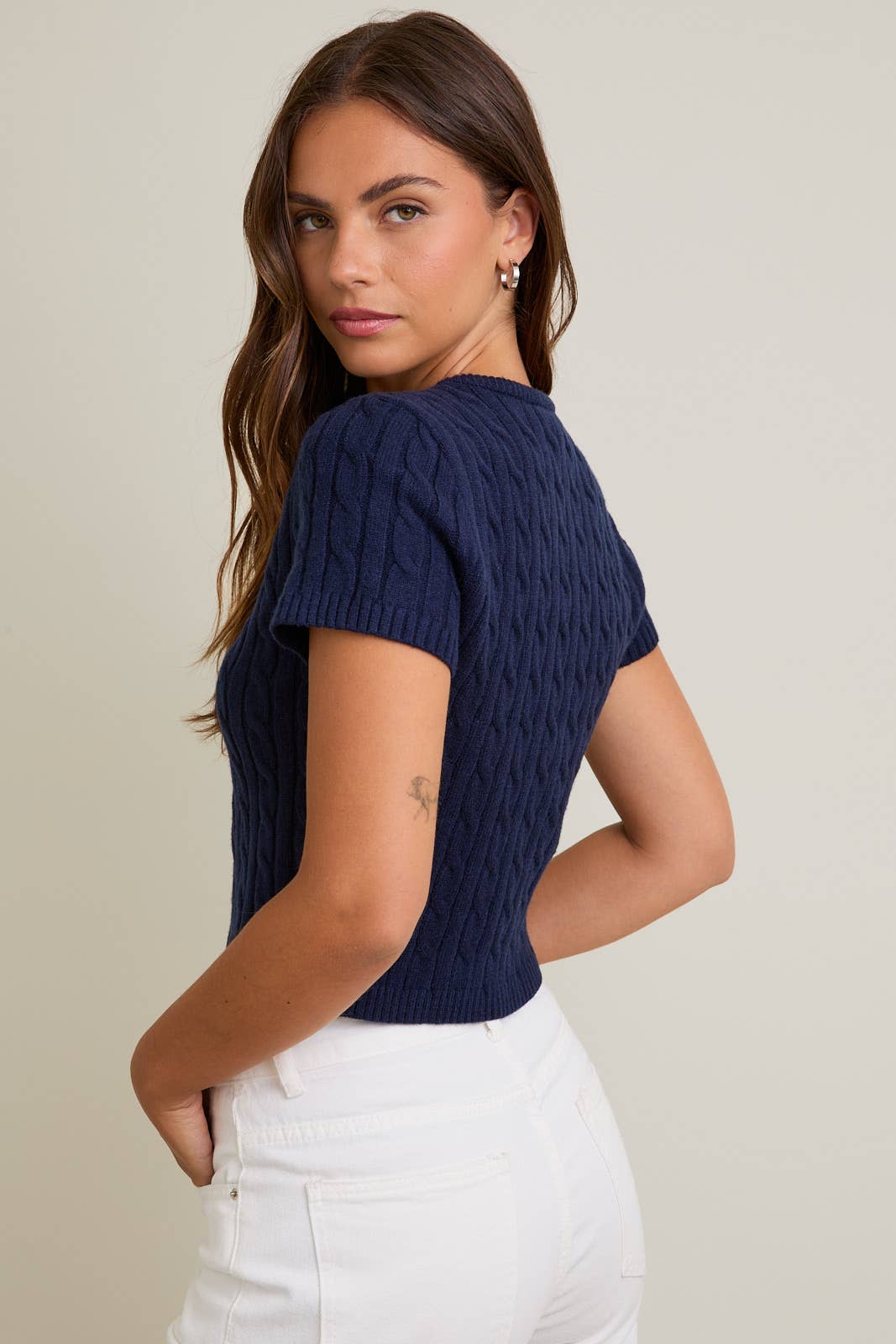 Short Sleeve Cable Sweater Top