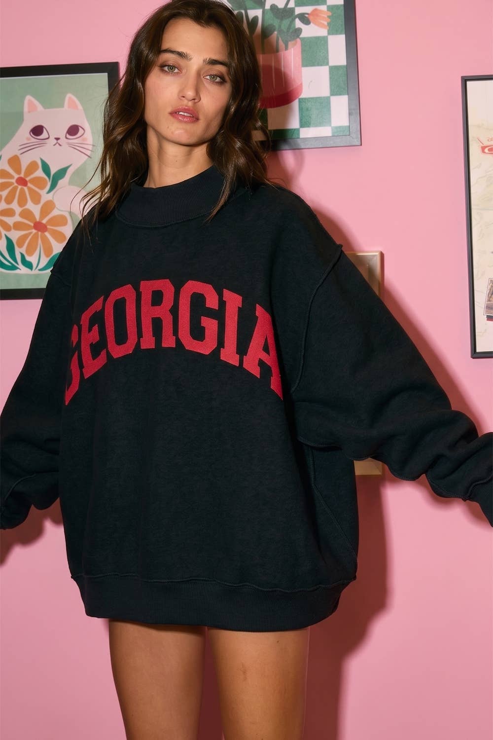 'GEORGIA&GA' Reversible Mockneck Sweatshirt: Black