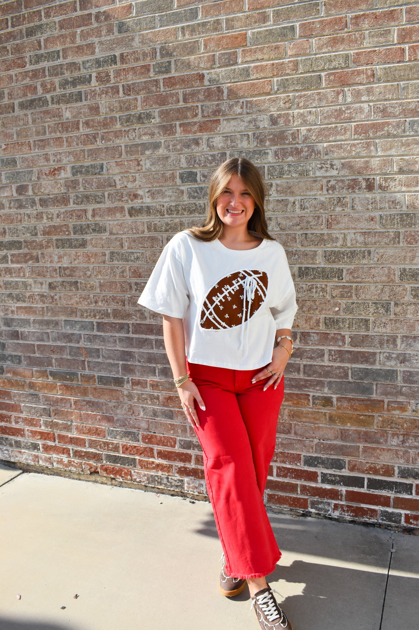 Bow Print Football Top W/ Cord Detail